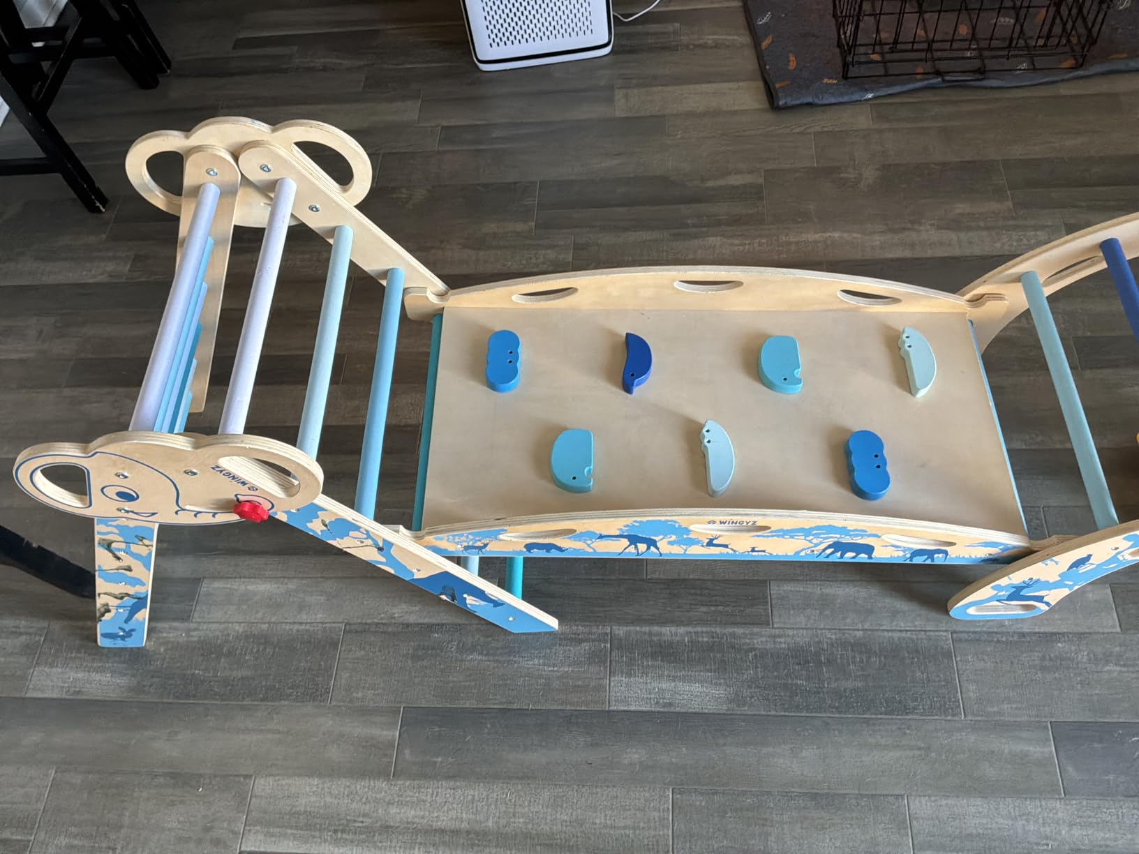 WINGYZ Pikler Triangle Set, Montessori Foldable 8-in-1 Jungle Gym & Reversible Animal Slide, Patent-Protected Climbing Set, Safe 2.35