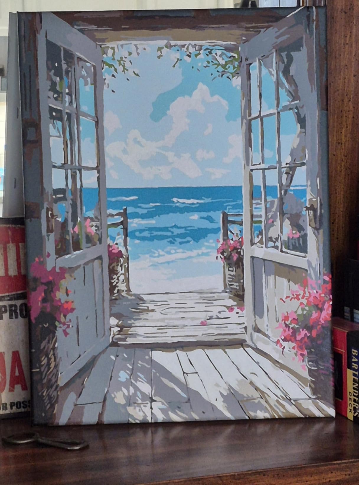 DIY Scenery Paint by Numbers Kit for Adults with Framed Canvas - Landscape Beach Digital Oil Painting Kit with Wooden Easel 12x16 Inch customer photo 2