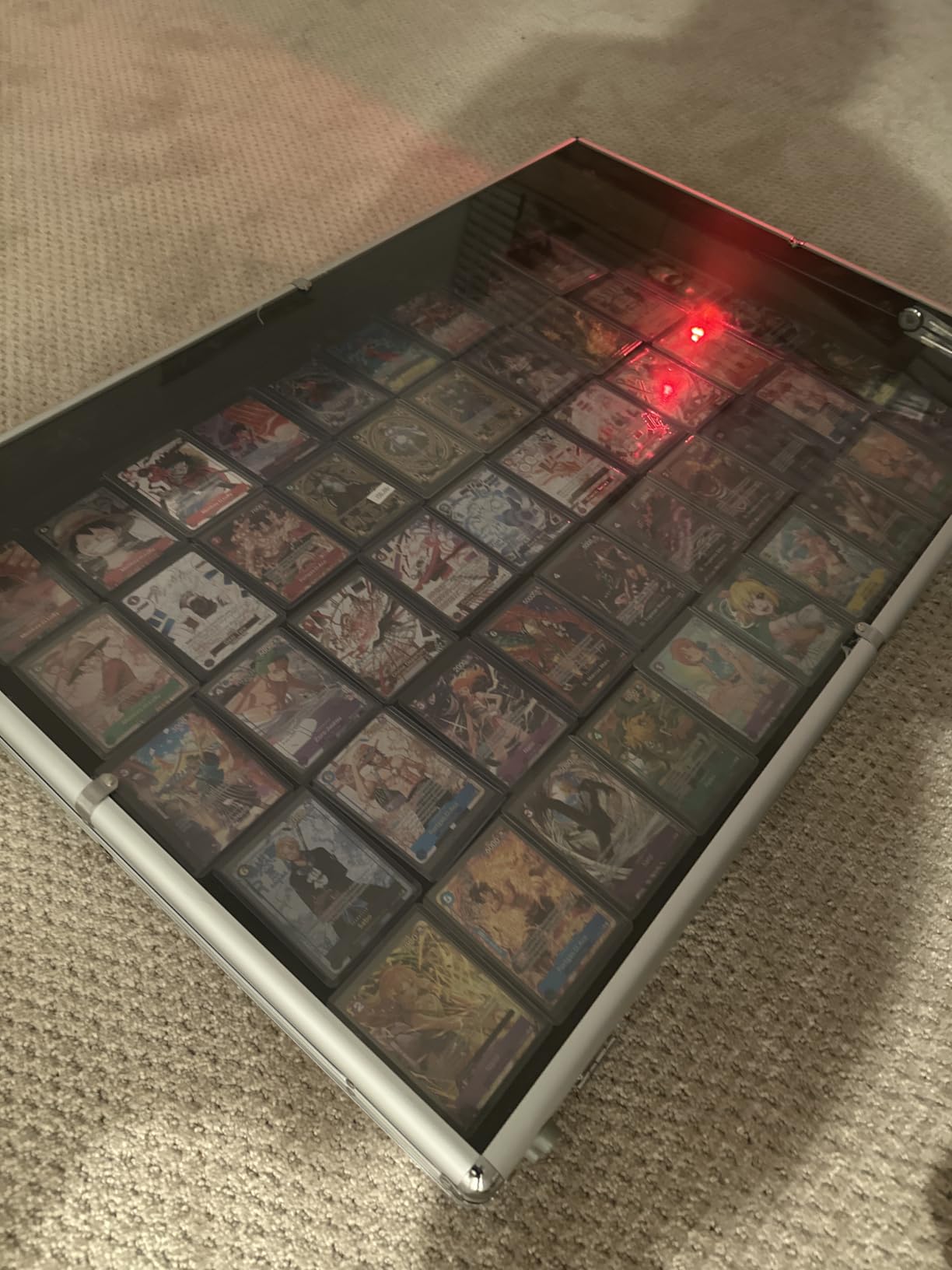 Sports Card Display Case Trade Show Display Case for TCG Pokemon Trading Cards and Jewelry Table Top Display Hold Upto 52 Slabs Made of Aluminum Acrylic Glass Anti Theft Lock Portable 34