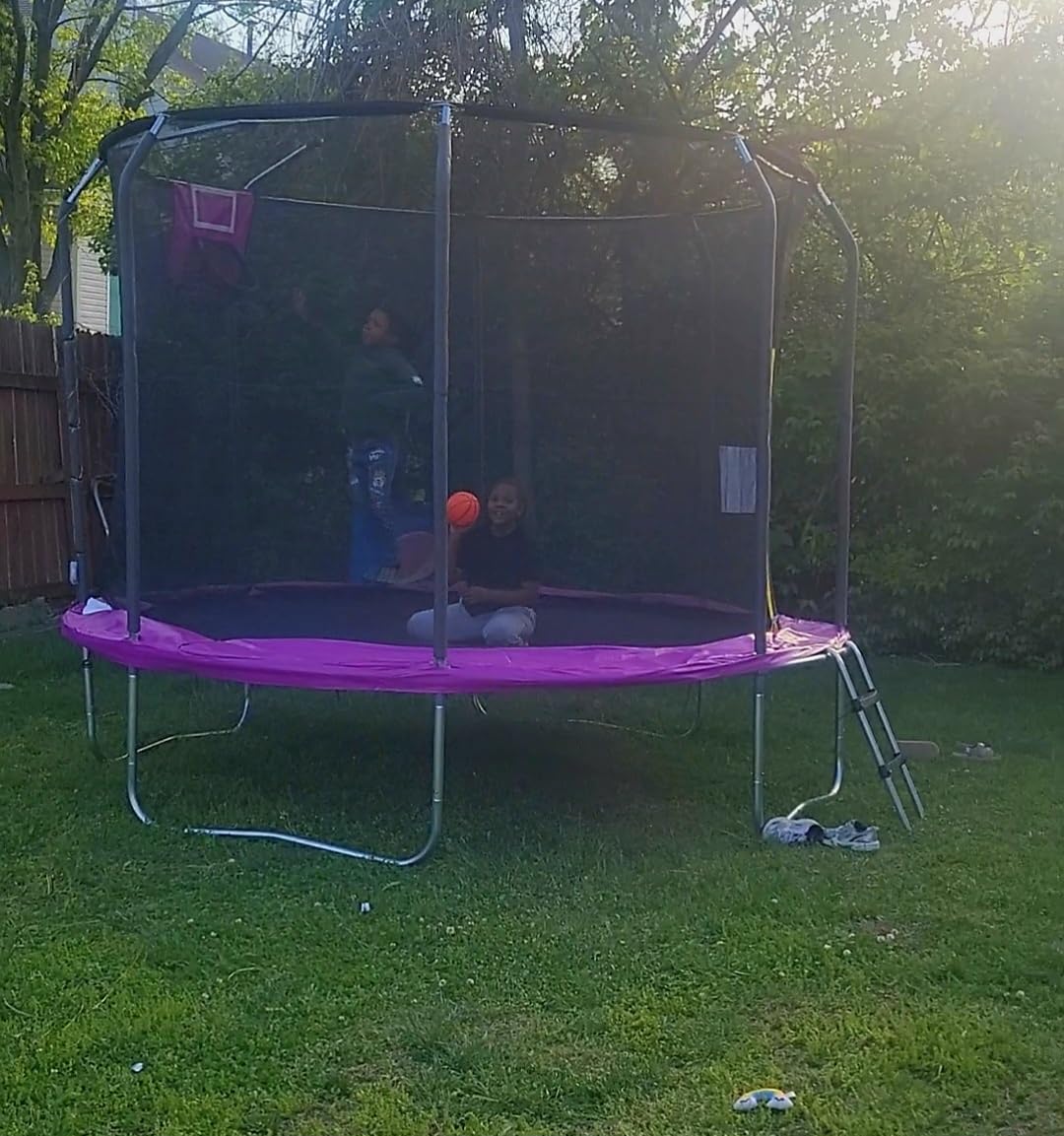 ACWARM HOME Trampoline Outdoor 8FT 10FT 12FT 14FT 15FT 16FT Trampoline with Basketball Hoop and LED Lights, Recreational Trampolines for Kids and Adults with Enclosure Net & Ladder, ASTM Approved customer photo 2