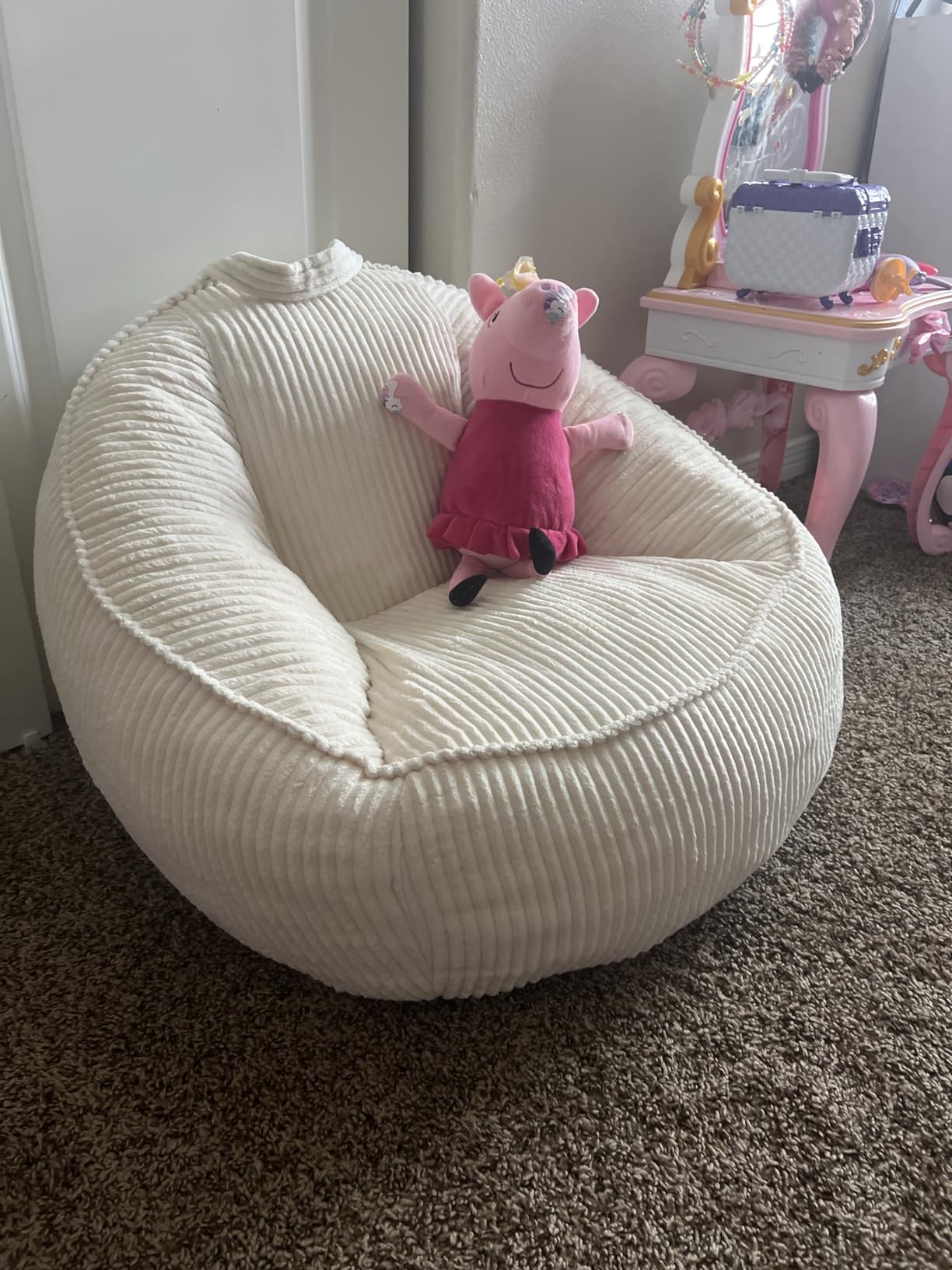 HUGHEAVEN Bean Bag Chairs for Kids, Toddler Bean Bag Chair, Comfy Cozy Reading Chair & Stuffed Toddler Floor Sofa, Soft Beanbag Chairs for Boys and Girls, Lazy Floor Seat for Gaming and Reading, Beige customer photo 2