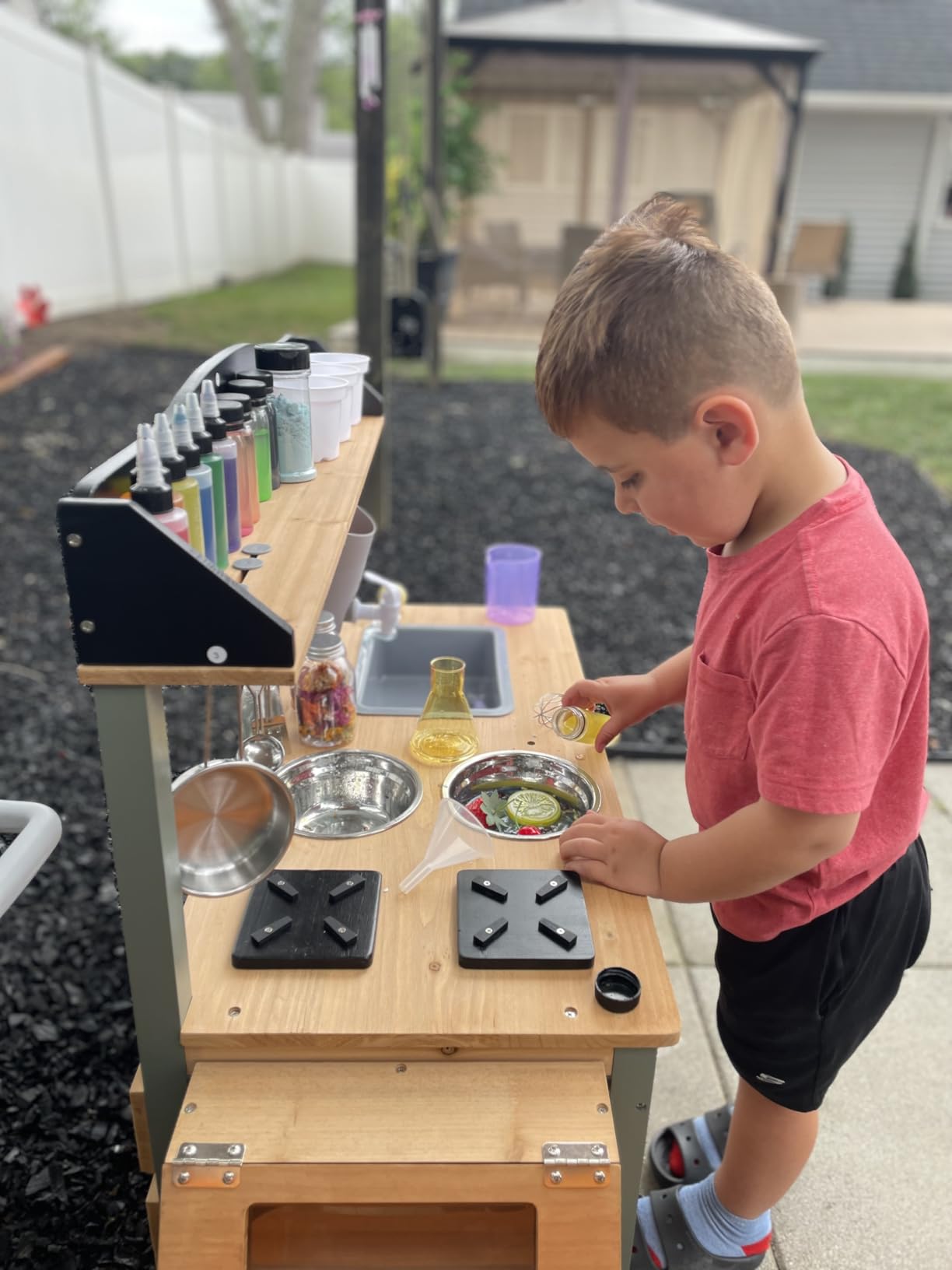 ROBOTIME Mud Kitchen for Kids Outdoor, Wood Outdoor Kitchen with Insect Observation Box & Planter Box, Toddler Play Kitchen with Removable Sink & Faucet, Pretend Outdoor Playset customer photo 2