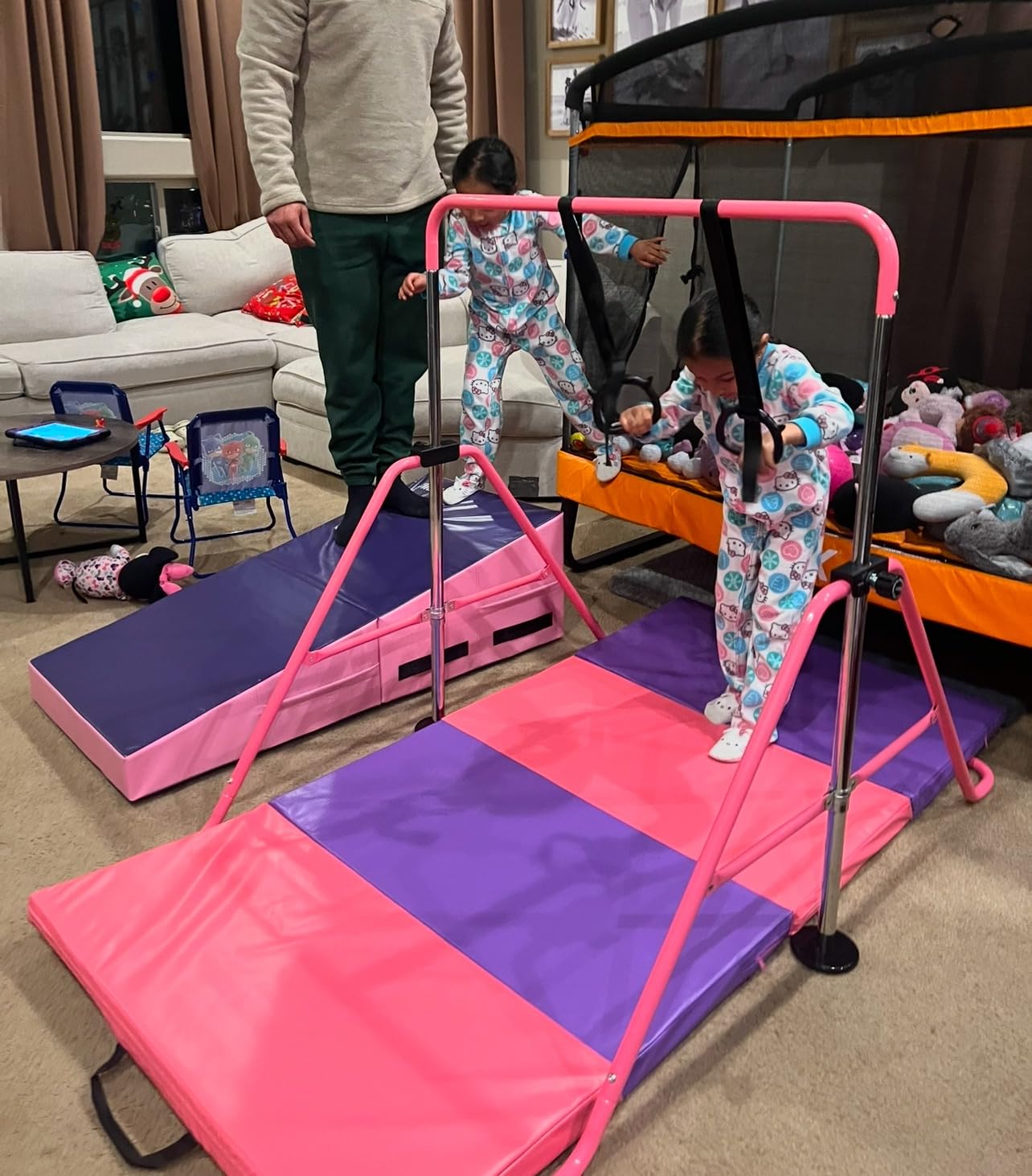 ZUETK Expandable Gymnastics Bar for Kids, Adjustable Height Junior Training Kip Bar, Folding Gymnastic Horizontal Bars Monkey Bar, Home Gym Equipment for Kid Gymnasts customer photo 2