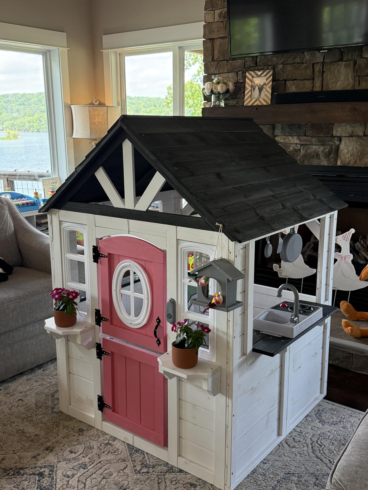 Kids Playhouse Outdoor, Cedar Wooden Play House for Kids Ages 3-6, with Dutch Door, Play Kitchen, Interactive Doorbell, Sink, Flowerpot, Birdcage customer photo 1