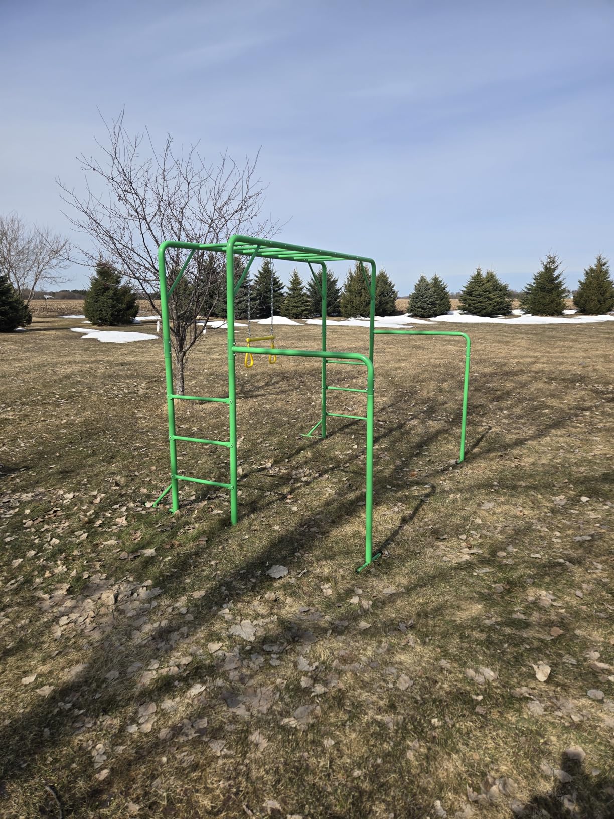 Hapfan Monkey Bars with Gymnastics Bars and Trapeze Swing, 400lbs Heavy Duty Metal Monkey Bar Set for Backyard, Weather-Resistant 3-in-1 Outdoor Playset, Space-Smart Design customer photo 2