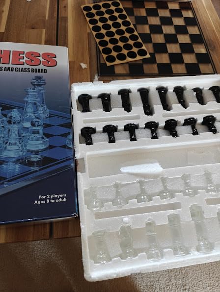 Elegant Glass Chess Set 13.8 Inch - Large Modern Chess Board Game with Black & Clear Pieces, Felted Bottoms - Crystal Strategy Game Gift for Adults, Home Decor customer photo 2