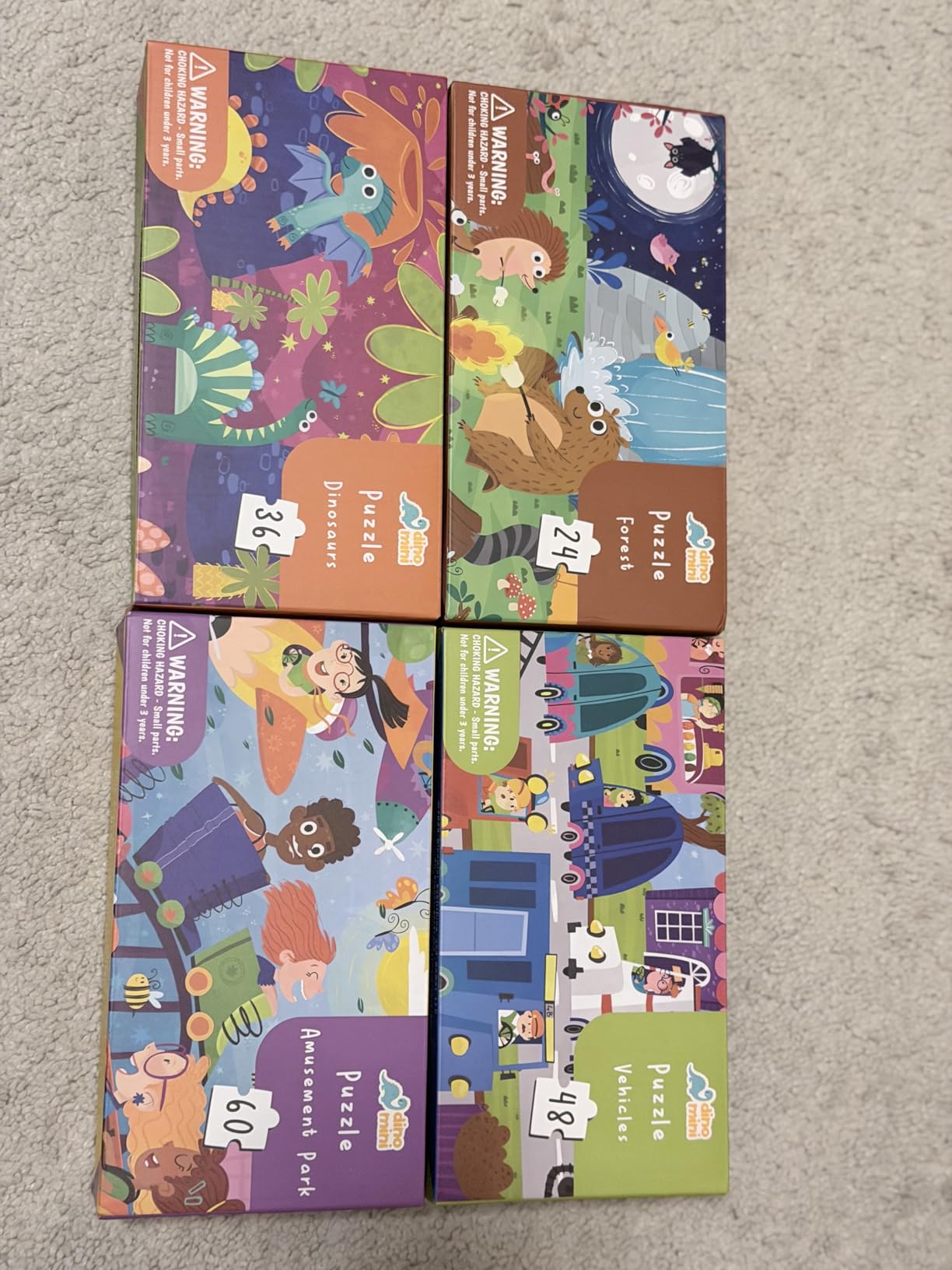 Dinomini Floor Puzzles for Toddlers 4-in-1 Value Pack - 4 x Puzzles for Toddlers 2-4 - 24, 36, 48 & 60 Pieces - Preschool Learning Activities - Learning & Educational Toys customer photo 1