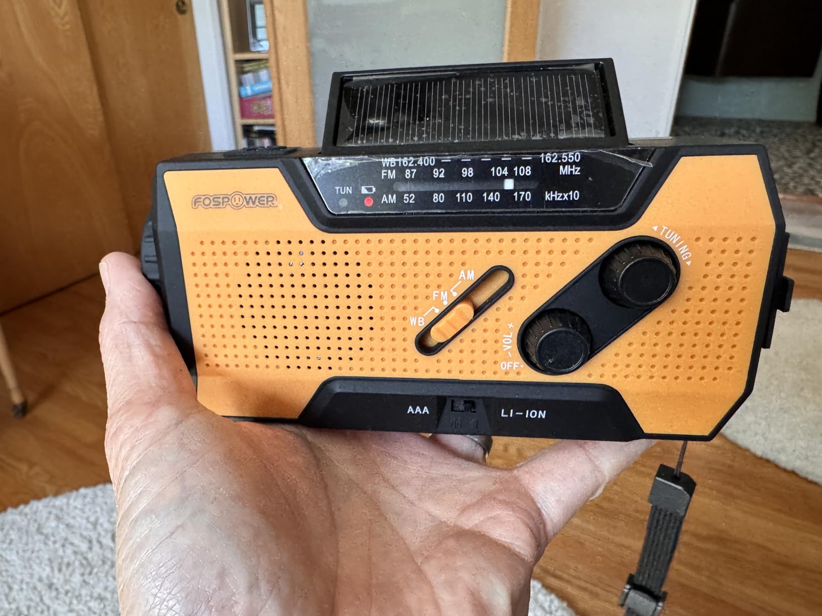 FosPower NOAA Emergency Weather Radio A1 7400mWh Portable Power Bank, AM/FM, USB/Solar/Hand Crank Charging, Battery Operated, SOS Alarm & Flashlight for Indoor/Outdoor Emergency - Orange customer photo 1