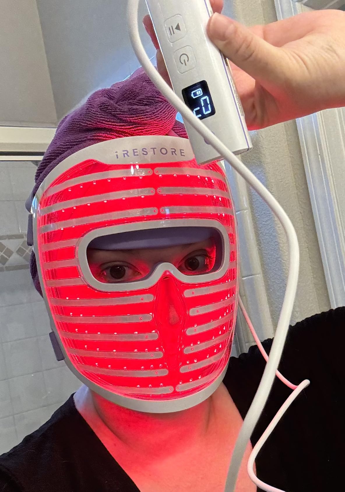 iRestore LED Face Mask for Youthful Skin, Red Light Therapy for Face, Red, Blue & Infrared Therapy for Wrinkles, Fine Lines, Dark Spots with 360 LEDs customer photo 1
