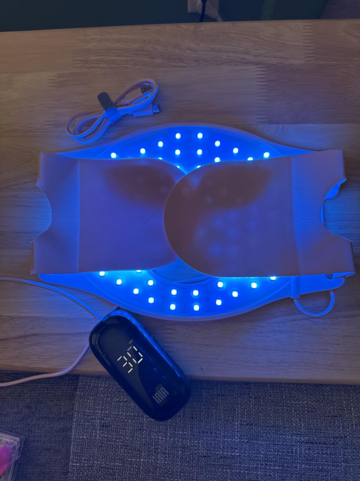 INIA Red Light Therapy Mask for Face, 850nm NIR, Red/Blue LED Light 4 Modes, 220 LEDs, 105mW/cm2 output, 2600mAh rechargeable battery, 10-30min timer, auto shut-off customer photo 1