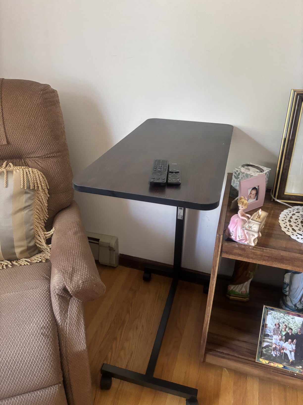 Drive Medical Overbed Table with Wheels, Woodgrain Top, Silver Vein - Overbed Table with Wheels Offers Secure Height Adjustment and Smooth Rolling Design for Everyday Comfort customer photo 2