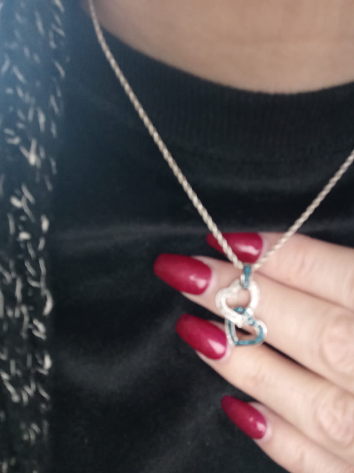 Sterling Silver Diamond Double Heart Pendant Necklace for Women customer photo 1