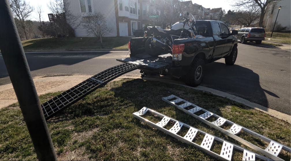 Titan Ramps Aluminum ATV Motorcycle Loading Ramps, 1,200 lb, 10 Ft, 2-Pack | Lightweight Foldable Ramps with Serrated Crossbars for Traction, Arched for Clearance, Safety Straps for Pickup Trucks customer photo 2