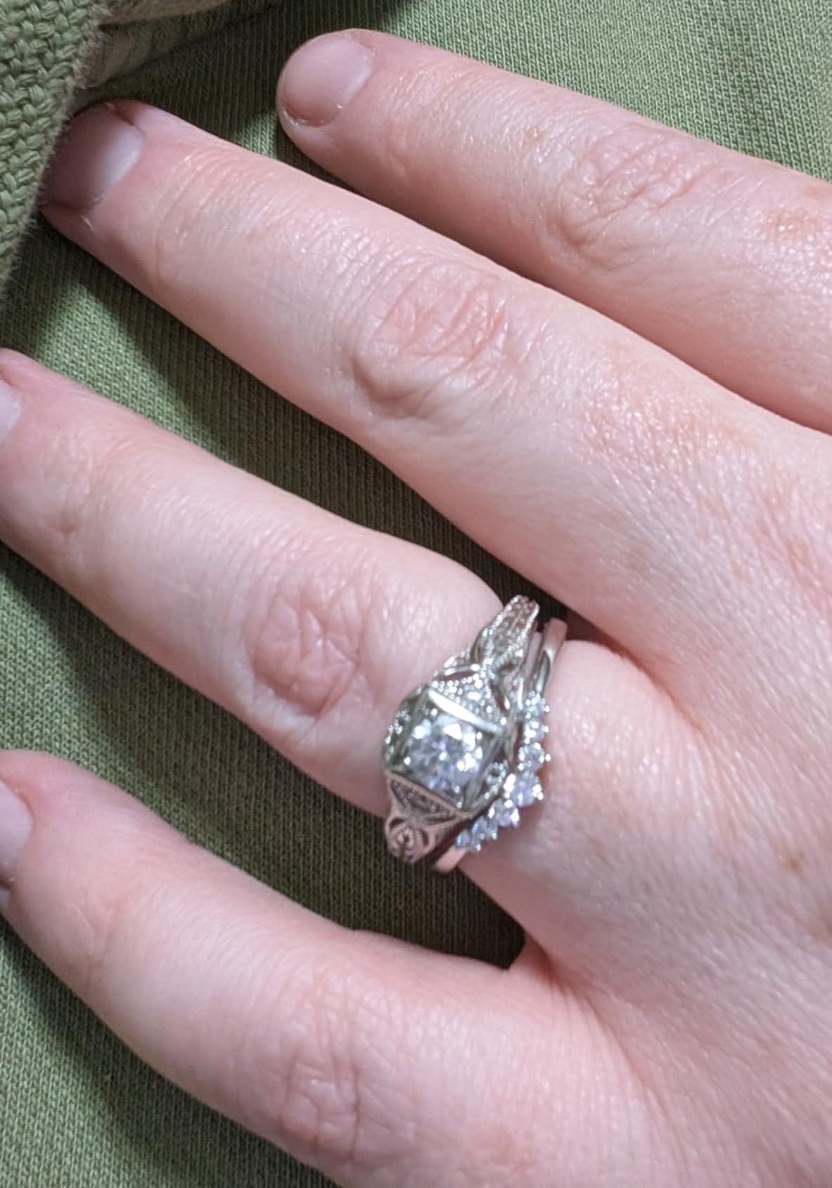 Women's Carved 925 Sterling Silver Vintage Bridal Engagement Ring customer photo 1