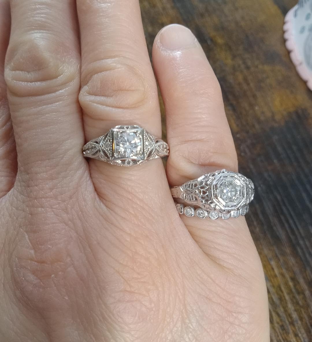 Women's Carved 925 Sterling Silver Vintage Bridal Engagement Ring customer photo 2