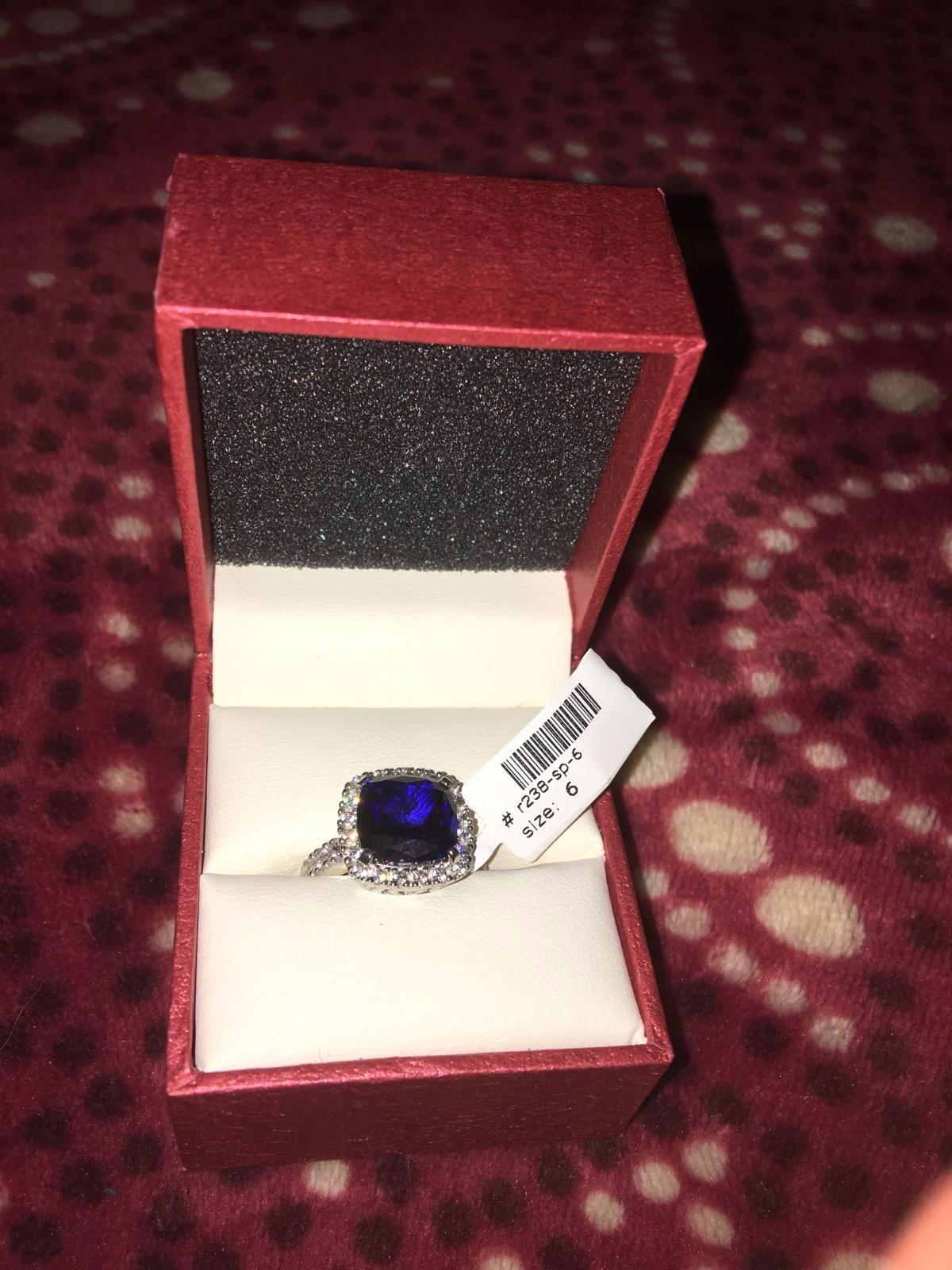Sterling Silver Halo Statement Cocktail Ring for Women, Sapphire-Blue Cushion Cut Cubic Zirconia CZ customer photo 2
