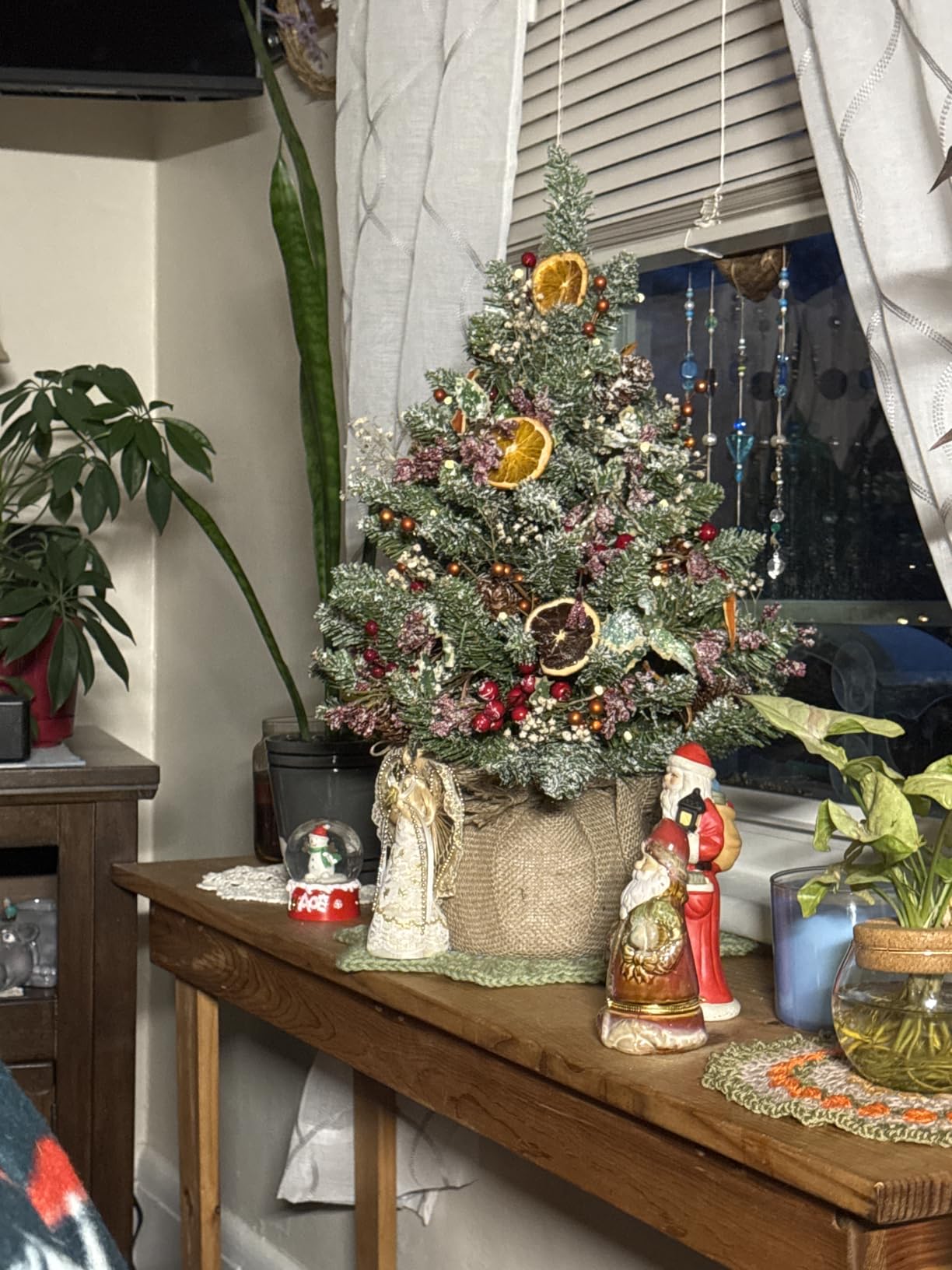 National Tree Company 2ft Pre-Lit Flocked Mini Artificial Christmas Tree | 50 Warm White LED Lights, 75 Tips, Pinecones, Burlap Base, Timer, Green customer photo 2
