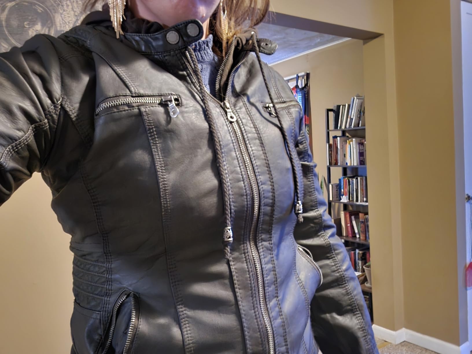 Lock and Love Women's Faux Leather Moto Biker Jacket Coat with Removable or Non-Removable Hood customer photo 1