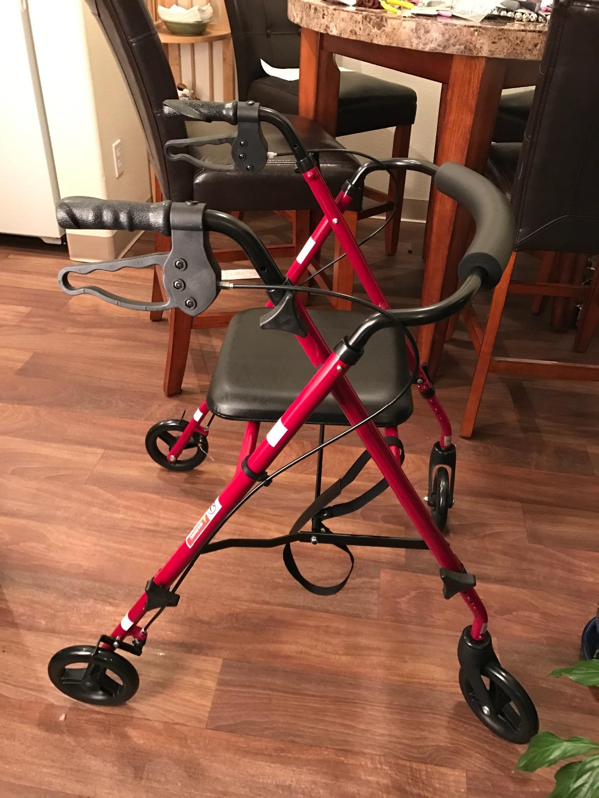 Medline Superlight Folding Aluminum Mobility Rollator Walker, Black, 250 lb Weight Capacity, 6