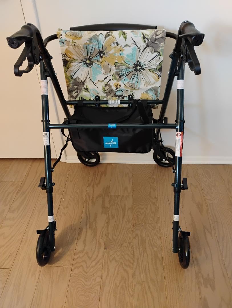Medline Superlight Folding Aluminum Mobility Rollator Walker, Black, 250 lb Weight Capacity, 6