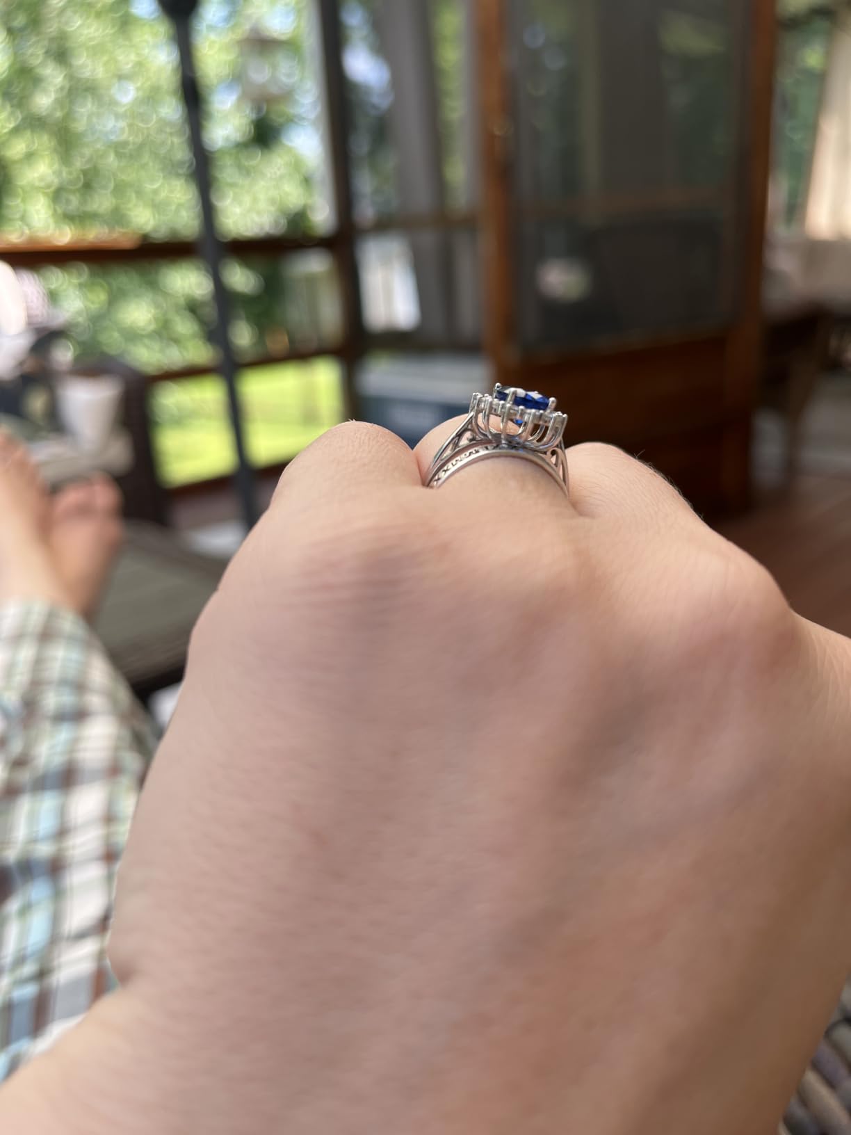 Princess Diana Kate Middleton Class Gemstone Birthstone Sapphire Halo Engagement Rings for Women, Anniversary 14K White Yellow Rose Gold Plated 925 Sterling Silver Promise Rings for Her customer photo 1