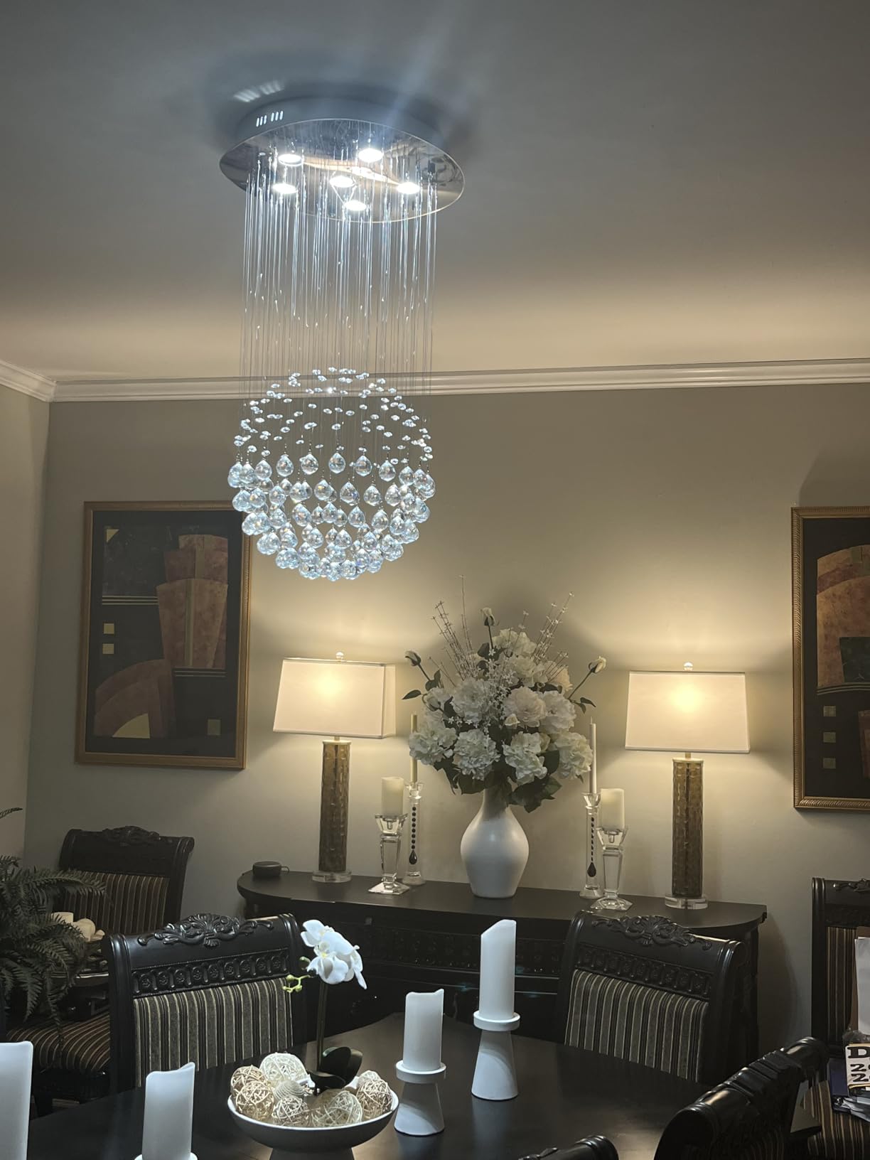 Saint Mossi Chandelier Modern K9 Crystal Raindrop Chandelier Lighting Flush mount LED Ceiling Light Fixture Pendant Lamp for Dining Room Bathroom Bedroom Livingroom 6 GU10 LED Bulbs Required H32 X D18 customer photo 1