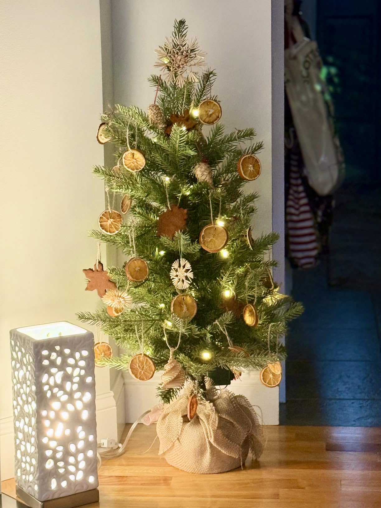 National Tree Company 3ft Pre-Lit Nordic Spruce Mini Christmas Tree | 50 Warm White LED Lights, 363 Tips, Red Bow, Burlap Base, Timer, Artificial, Green customer photo 1