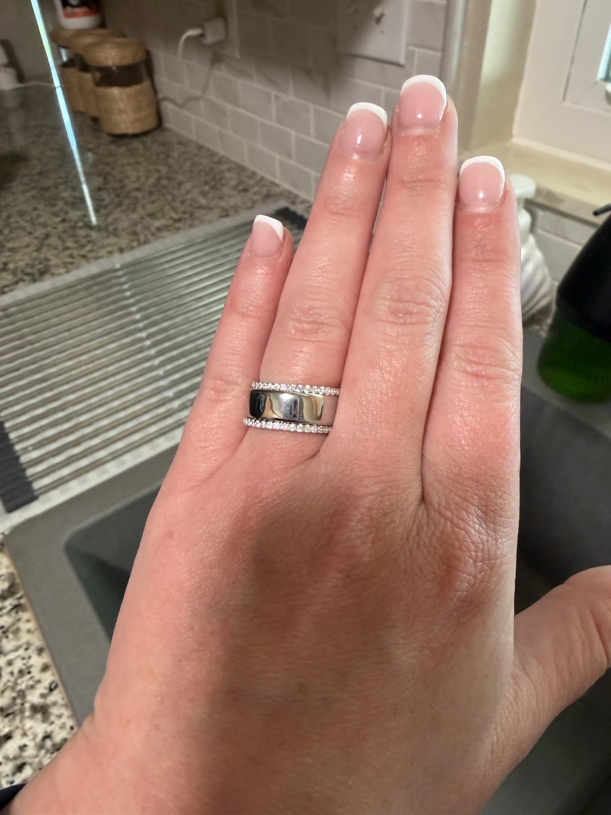PAVOI 925 Sterling Silver Wedding Band for Women, 14K Gold Plated CZ Ring | Dainty Stackable Rings for Women, Cubic Zirconia Eternity Rings customer photo 2