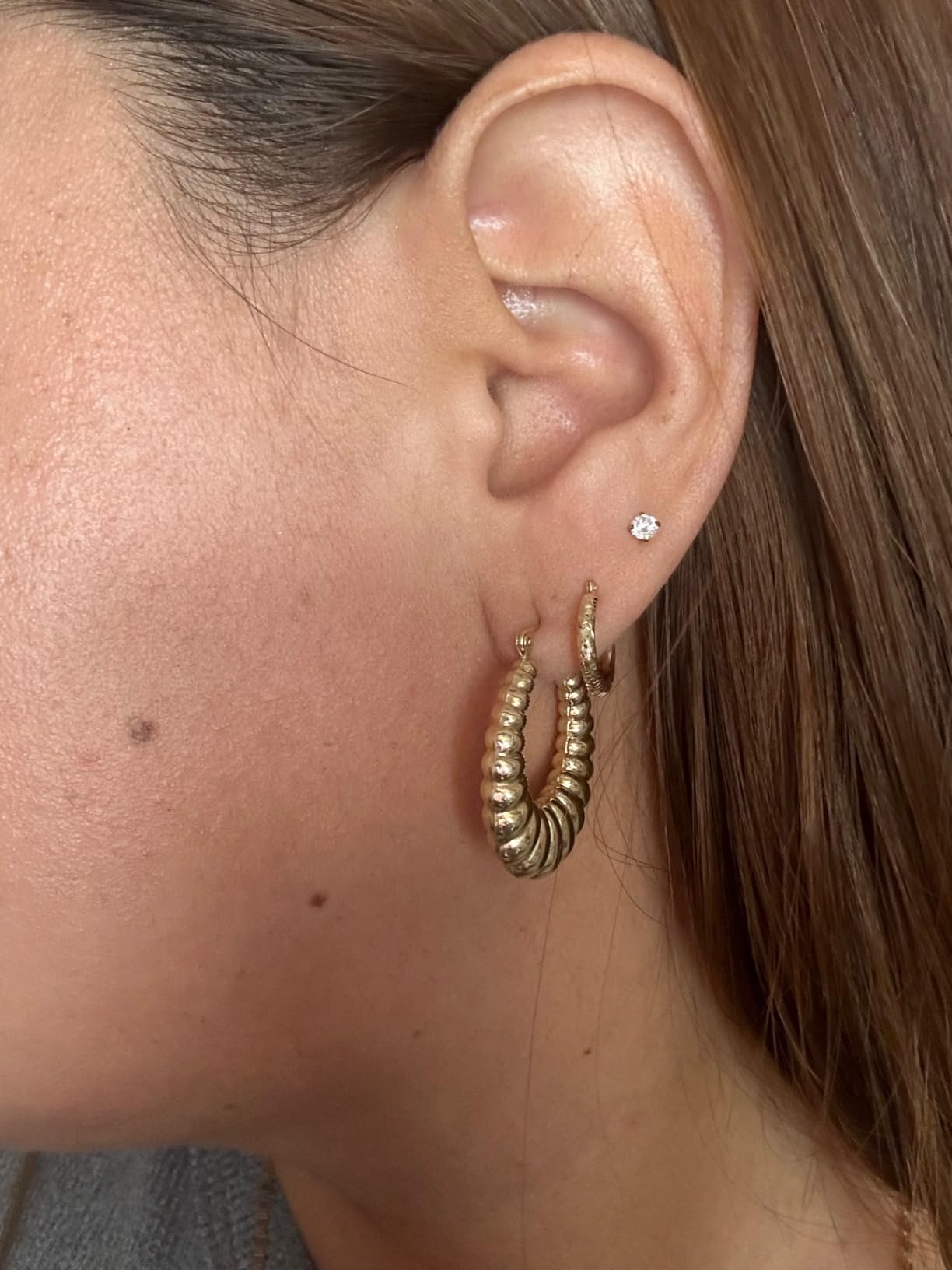 14k Gold Hand Engraved Diamond-cut Round Hoop Earrings, (0.5 inch Diameter) customer photo 1