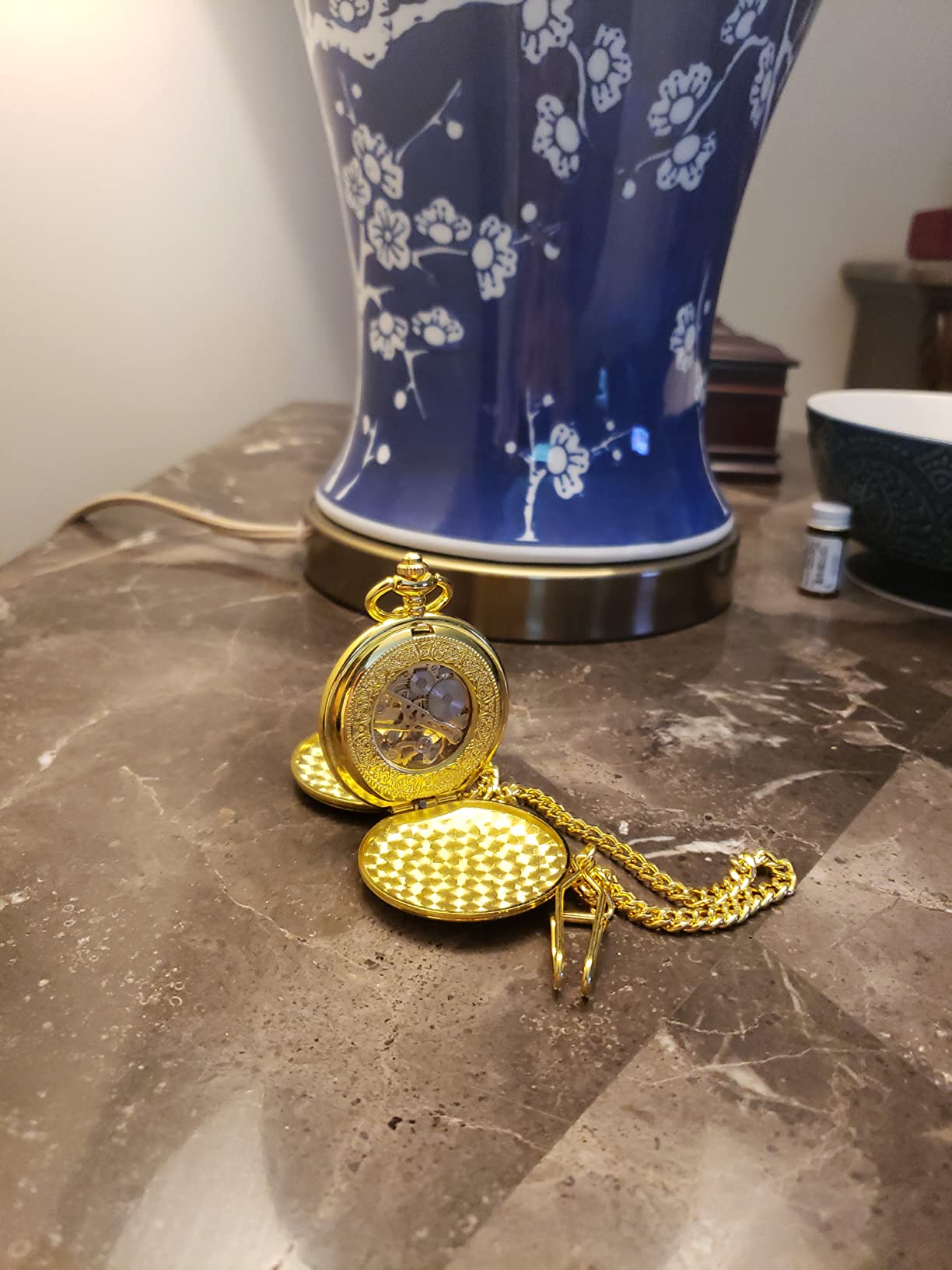 VIGOROSO Mechanical Pocket Watches for Men Skeleton Pocket Watch with Chain | Vintage gold men's pocket watch,Hand wind up mechanical,Roman No. analog pocketwatch,Reloj de bolsillo para hombre,Gift ideal customer photo 1