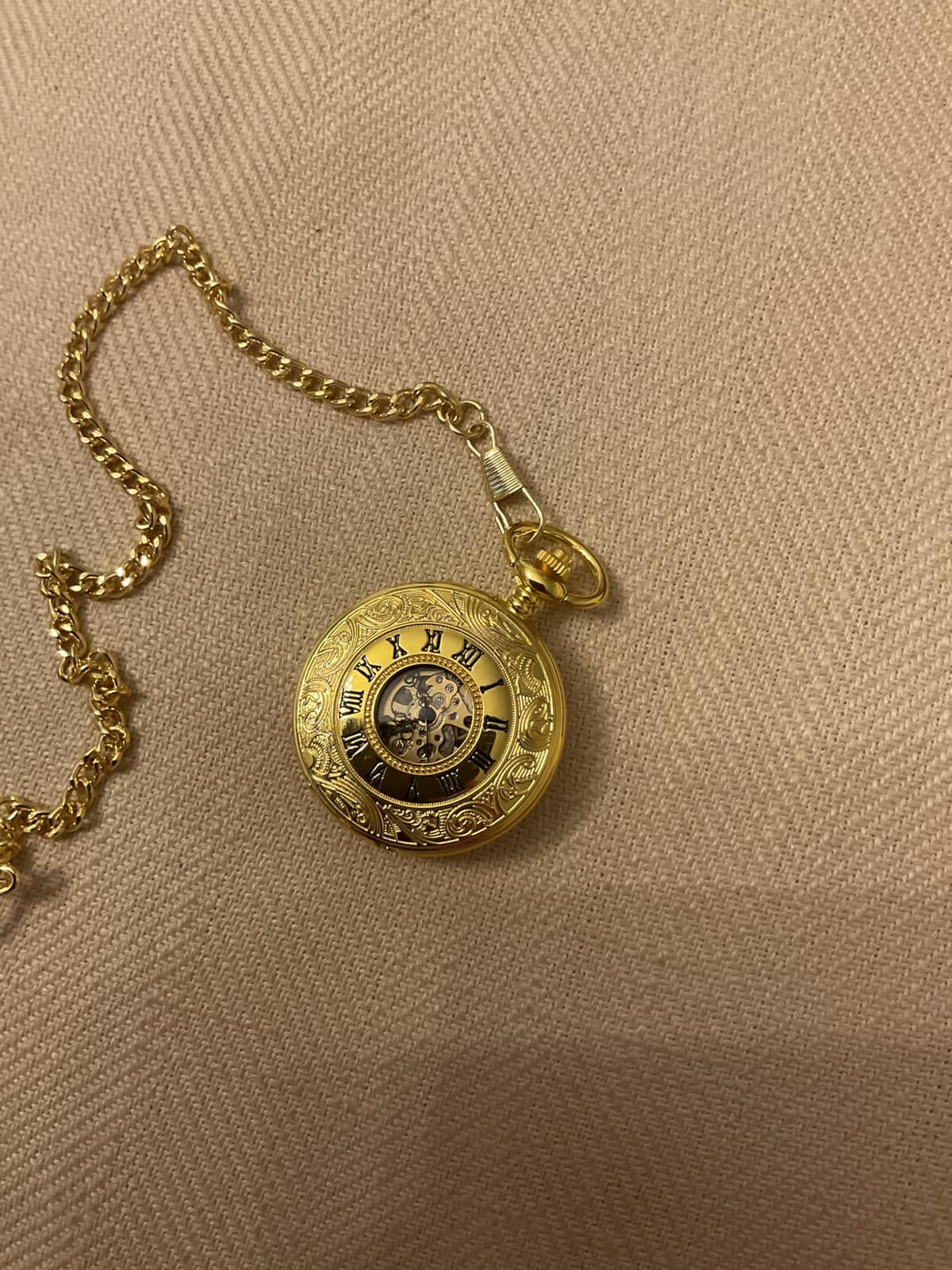 VIGOROSO Mechanical Pocket Watches for Men Skeleton Pocket Watch with Chain | Vintage gold men's pocket watch,Hand wind up mechanical,Roman No. analog pocketwatch,Reloj de bolsillo para hombre,Gift ideal customer photo 2