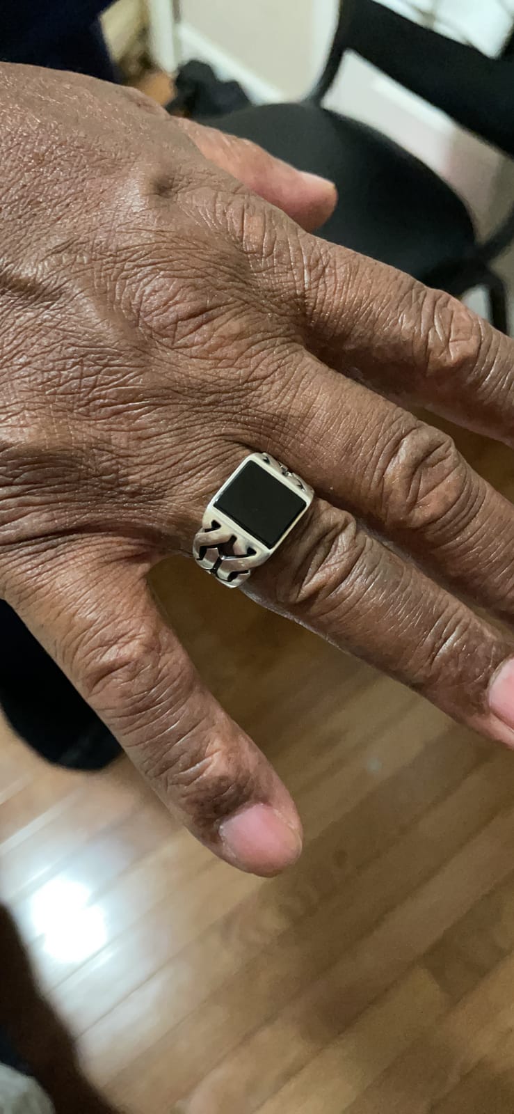Sterling Silver Rings for Men - Cuban Link Mens Sterling Silver Ring with Black Onyx Stone, Anillos Para Hombre customer photo 1