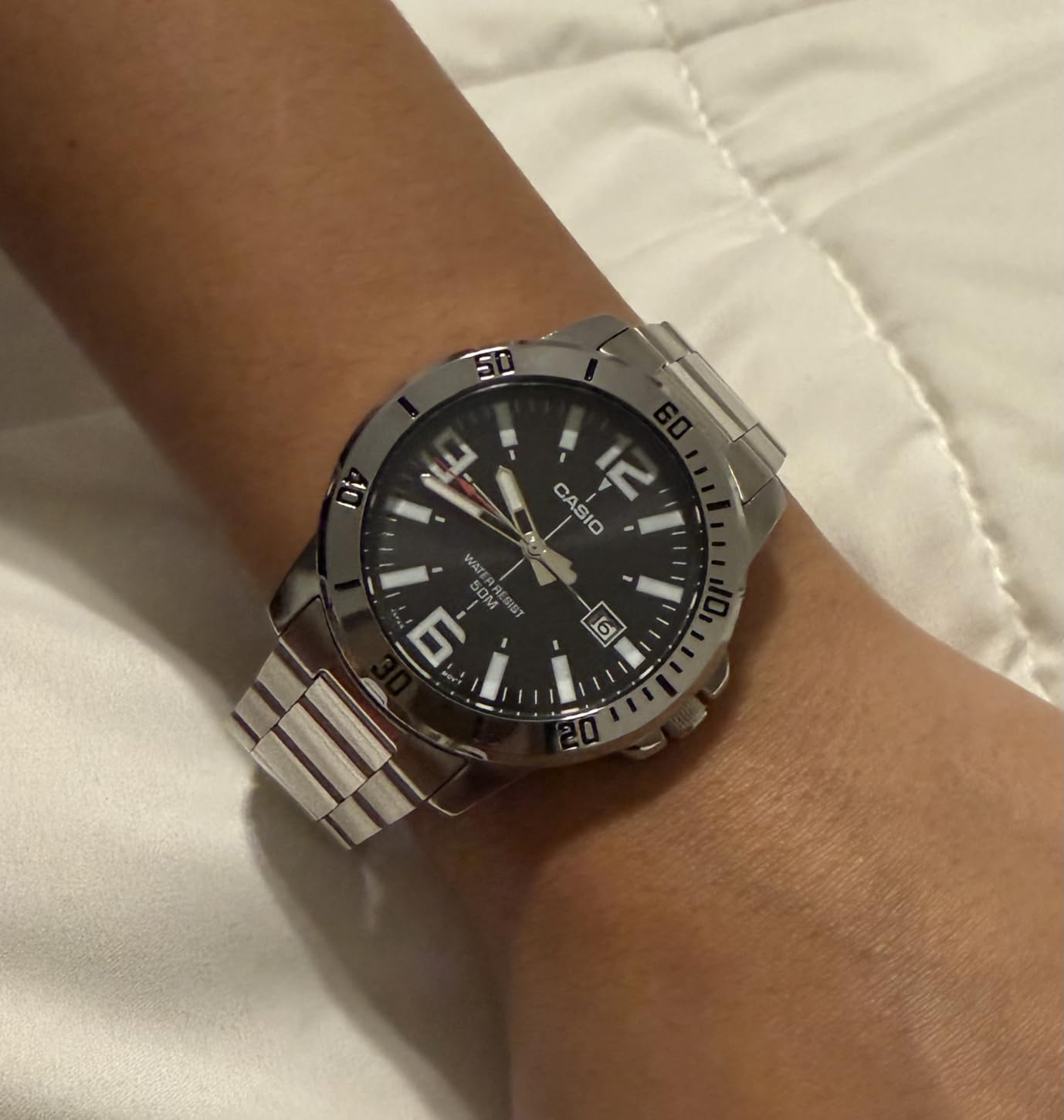 Casio MTP-VD01D-1BV Men's Enticer Stainless Steel Black Dial Casual Analog Sporty Watch, Silver, 48×42×10.7mm, Quartz Movement customer photo 2