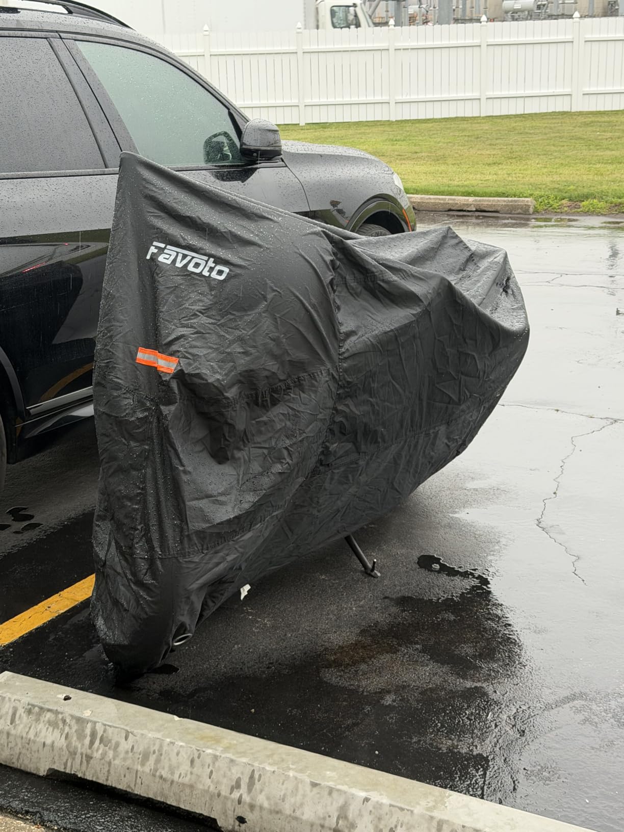 Favoto Motorcycle Cover Waterproof Outdoor Motorcycle Cover Heavy Duty | Windproof Motorcycle Tarp All Weather Rain UV Protection with Lock-Holes Night Reflective Strips&Storage Bag Fits up to 96.5