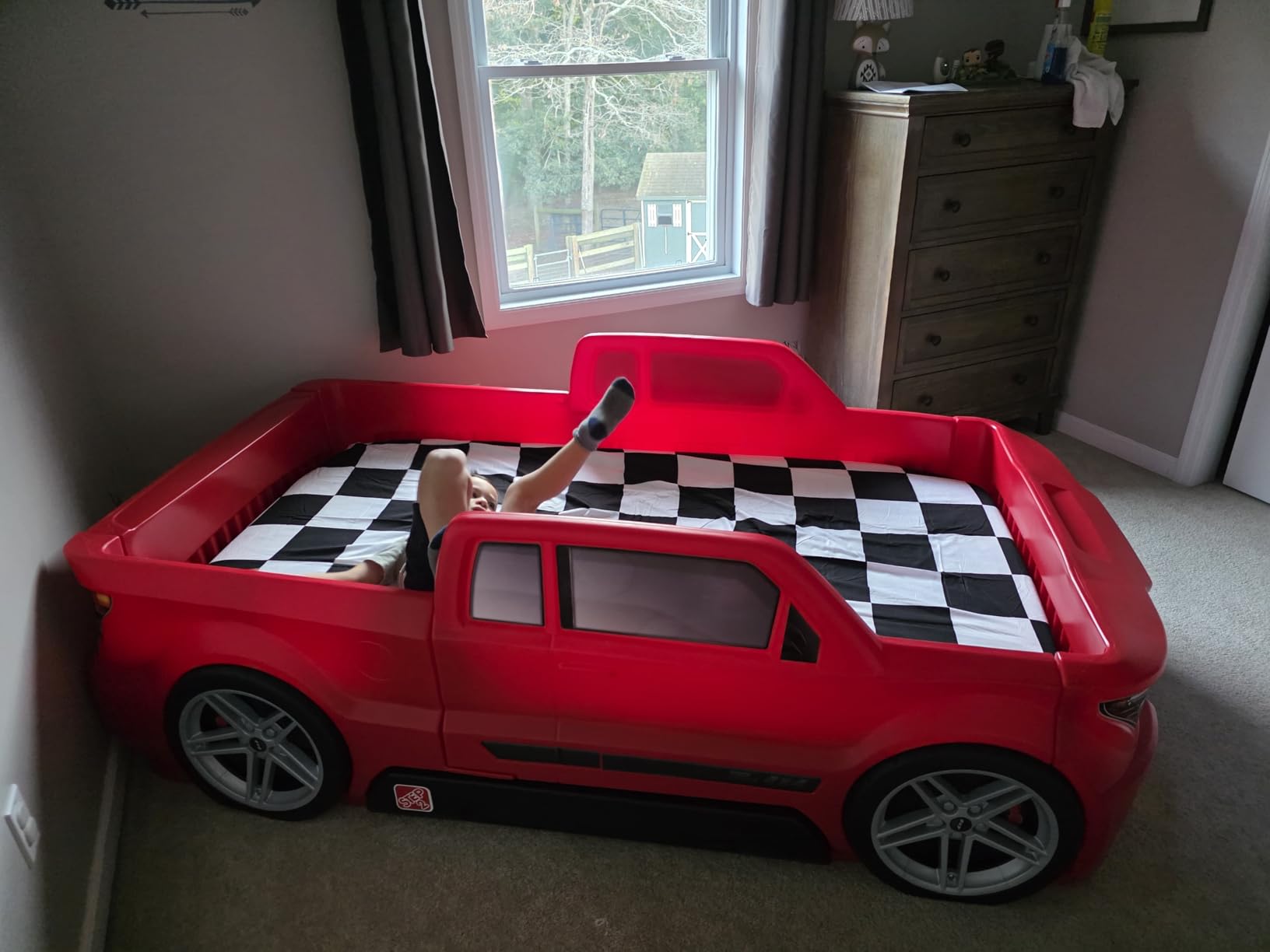 Step2 Turbocharged Twin Size Truck Car Bed, Car Bed for Boys & Girls, Working Headlights & Built-In Storage, Made of Durable Plastic, For Toddlers 3+ Years Old, Vibrant Red customer photo 1