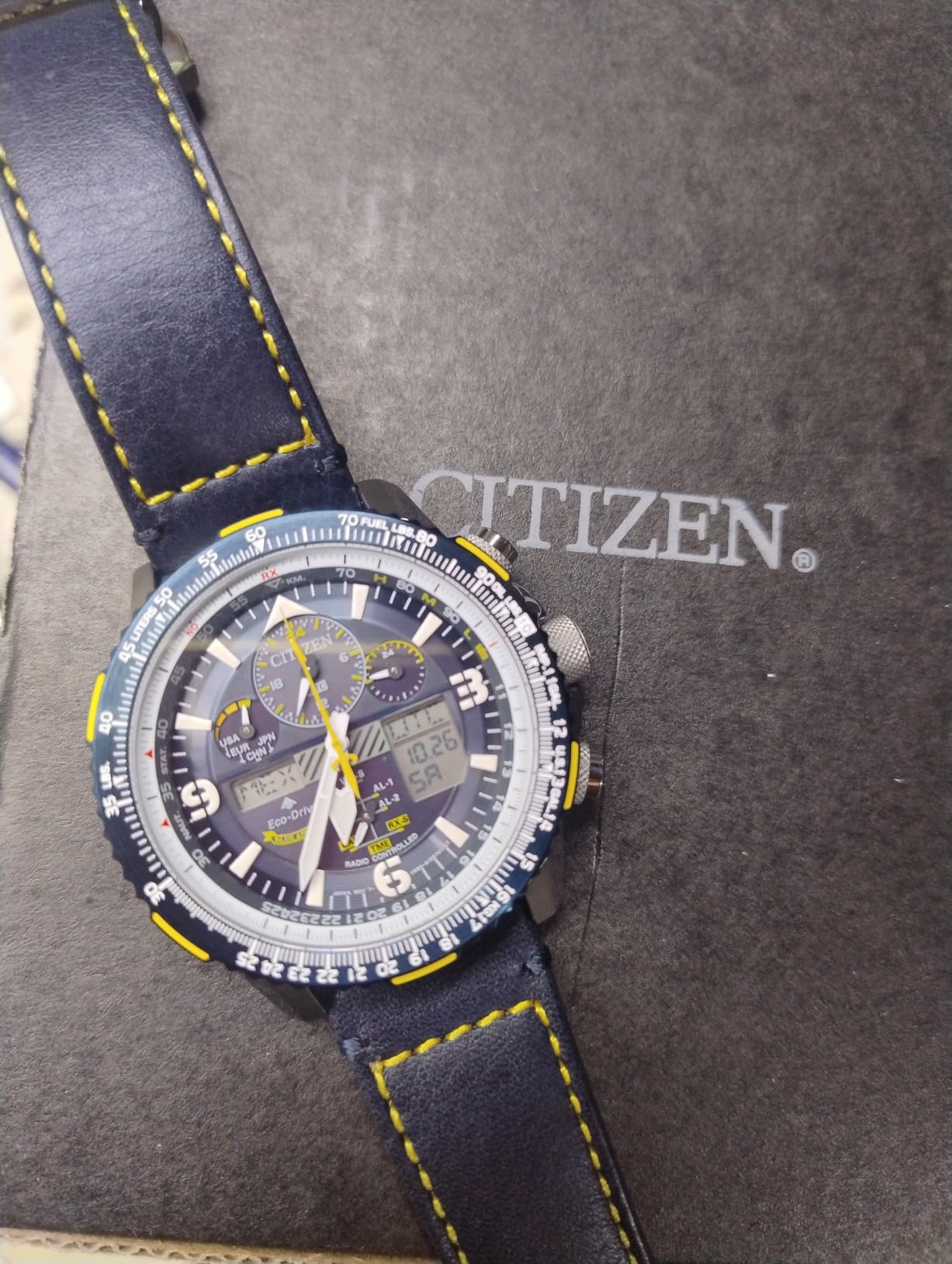 Citizen Men's Eco-Drive Promaster Air Skyhawk Atomic Time Keeping Pilot Watch in Stainless Steel with Blue Leather Strap, Blue Dial (Model: JY8078-01L) customer photo 1