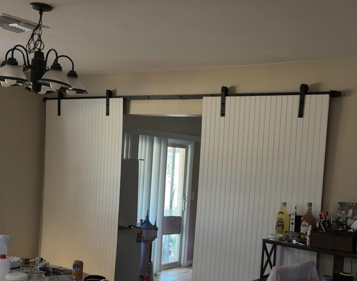 CCJH 6 Feet Heavy Duty Sturdy Sliding Barn Door Hardware Kit - Smoothly and Quietly - Easy to Install Fit 36
