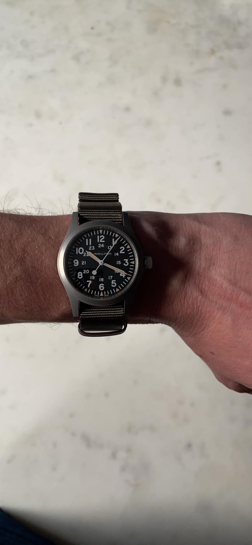 Hamilton Khaki Field Mechanical Men's Watch, 38mm Stainless Steel Case, Swiss Made, Black Dial Analog Wrist Watch for Men, 50m Waterproof, Sapphire Crystal, Textile Strap customer photo 1