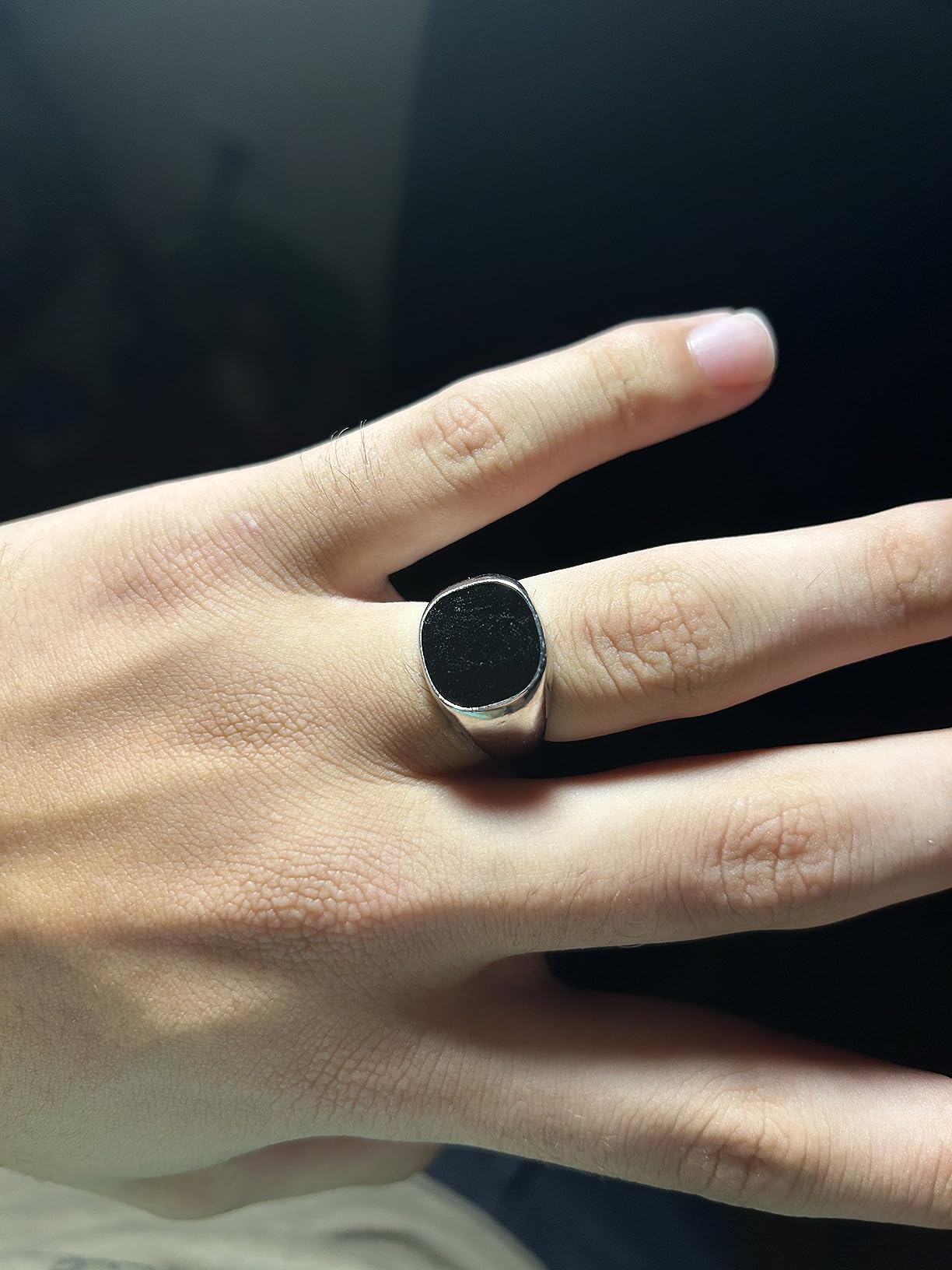 Stainless Steel Classic Simple Plain Black Enamel Signet Pinky Ring Size 4-16 customer photo 1