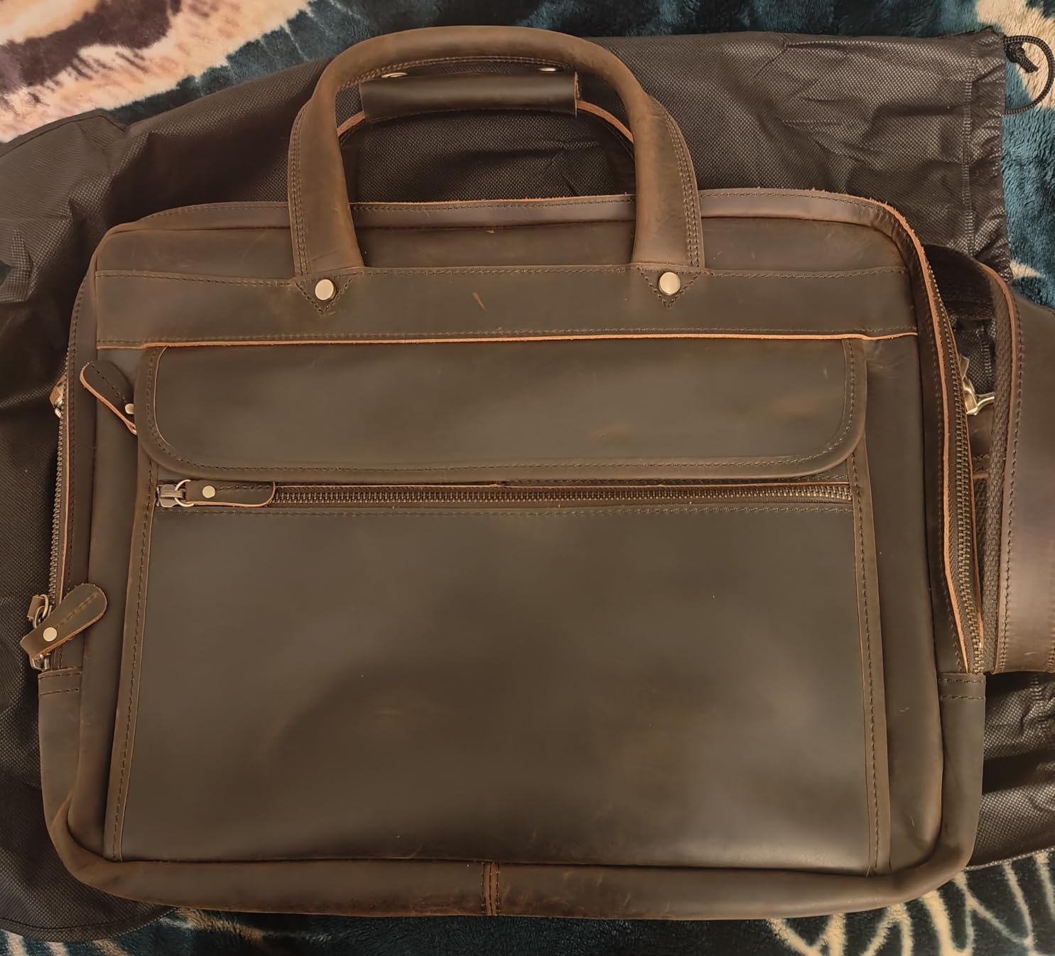 Leather Briefcase for Men, 15.6 Inch Laptop Business Travel Bag | 100% Full Grain Leather | YKK Zipper | Fits 15.6