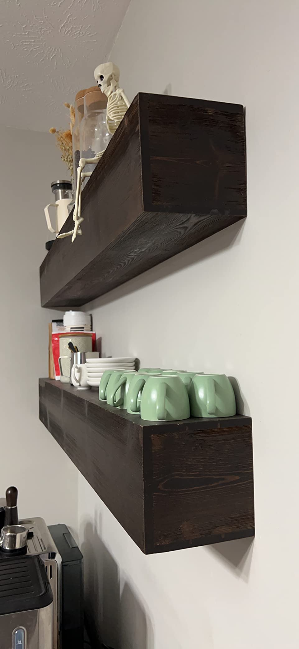WELLAND Rustic Floating Shelf, Reclaimed Wood Wall Shelf, Fireplace Mantel Shelf Wall Mounted, Walnut Color (48