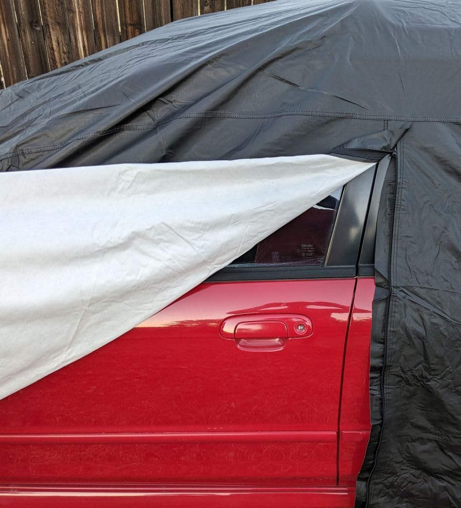 Favoto Car Cover Waterproof All Weather Windproof for Sedans 184-193 Inches | UV Protection, Soft Cotton Lining, Driver Door Zipper, Reflective Strips and Storage Bag Included with Vehicle Fitment Silver customer photo 1