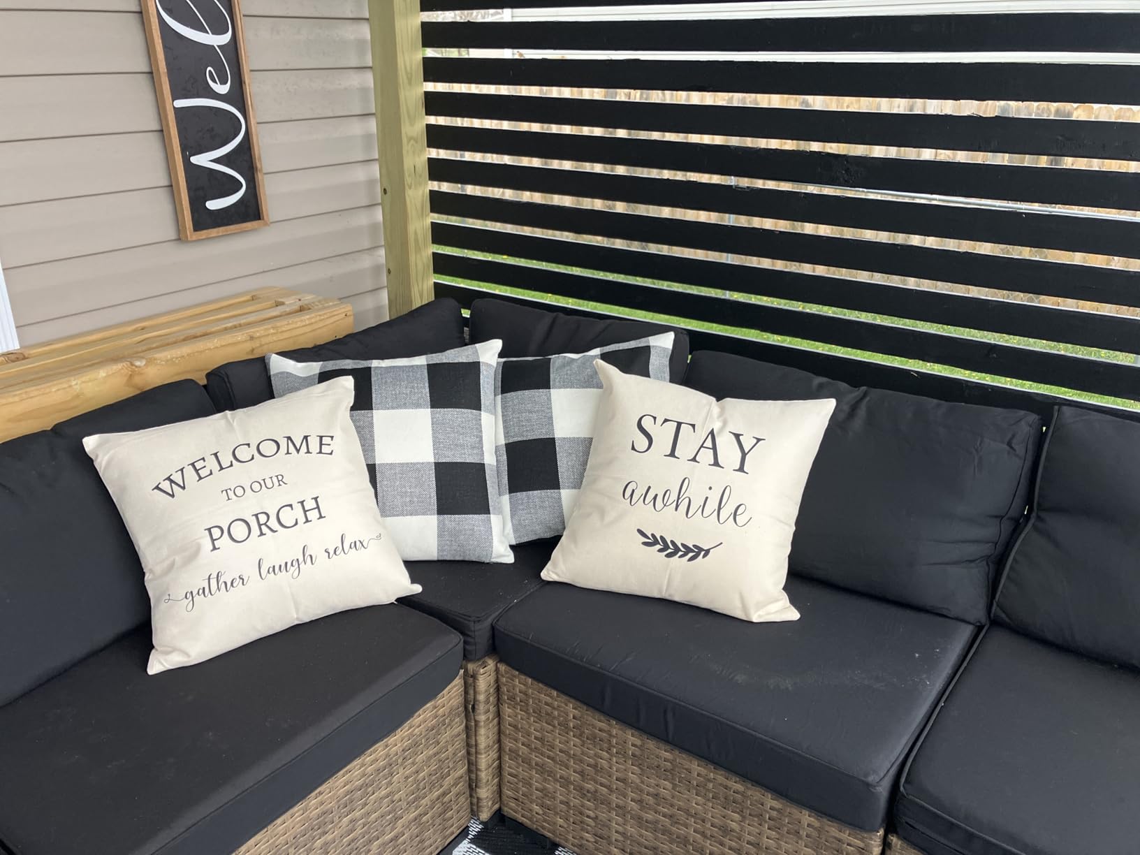 VAKADO Fall Outdoor Orange Throw Pillow Covers 18x18 Set of 2 Buffalo Plaid | Outdoor Fall Pillow Covers Orange Autumn Home Decor for Thanksgiving Porch Farmhouse Couch Sofa Decoration Living Room Bed customer photo 1