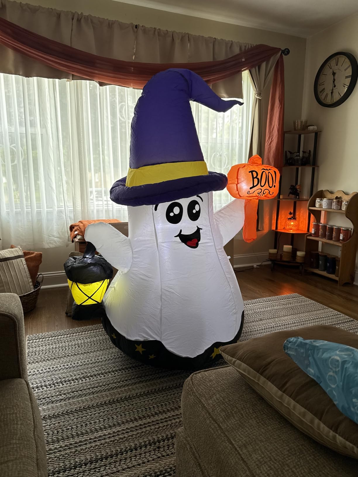 GOOSH 5 FT Halloween Inflatables Ghost Outdoor Decorations Blow Up Yard Cute Wizard Ghost with Hand-Held Light with Built-in LEDs for Garden Lawn Indoor Party Decor customer photo 1
