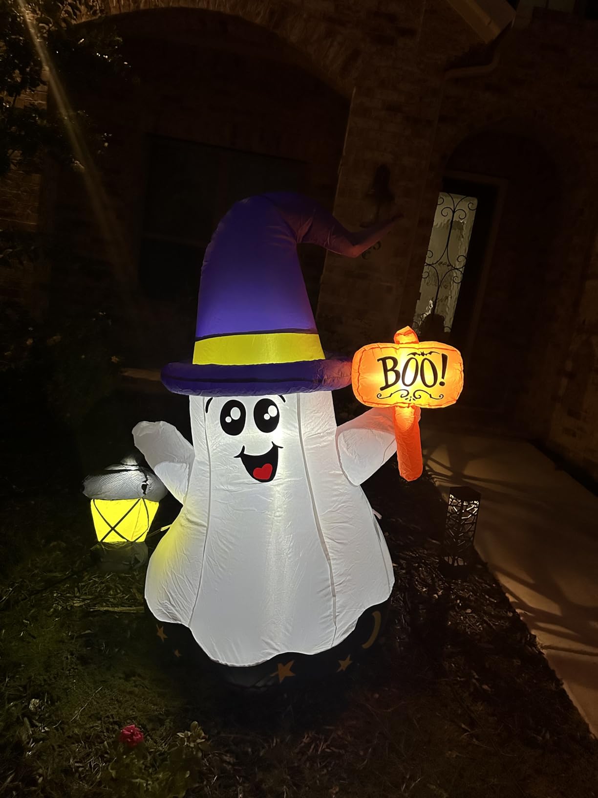GOOSH 5 FT Halloween Inflatables Ghost Outdoor Decorations Blow Up Yard Cute Wizard Ghost with Hand-Held Light with Built-in LEDs for Garden Lawn Indoor Party Decor customer photo 2