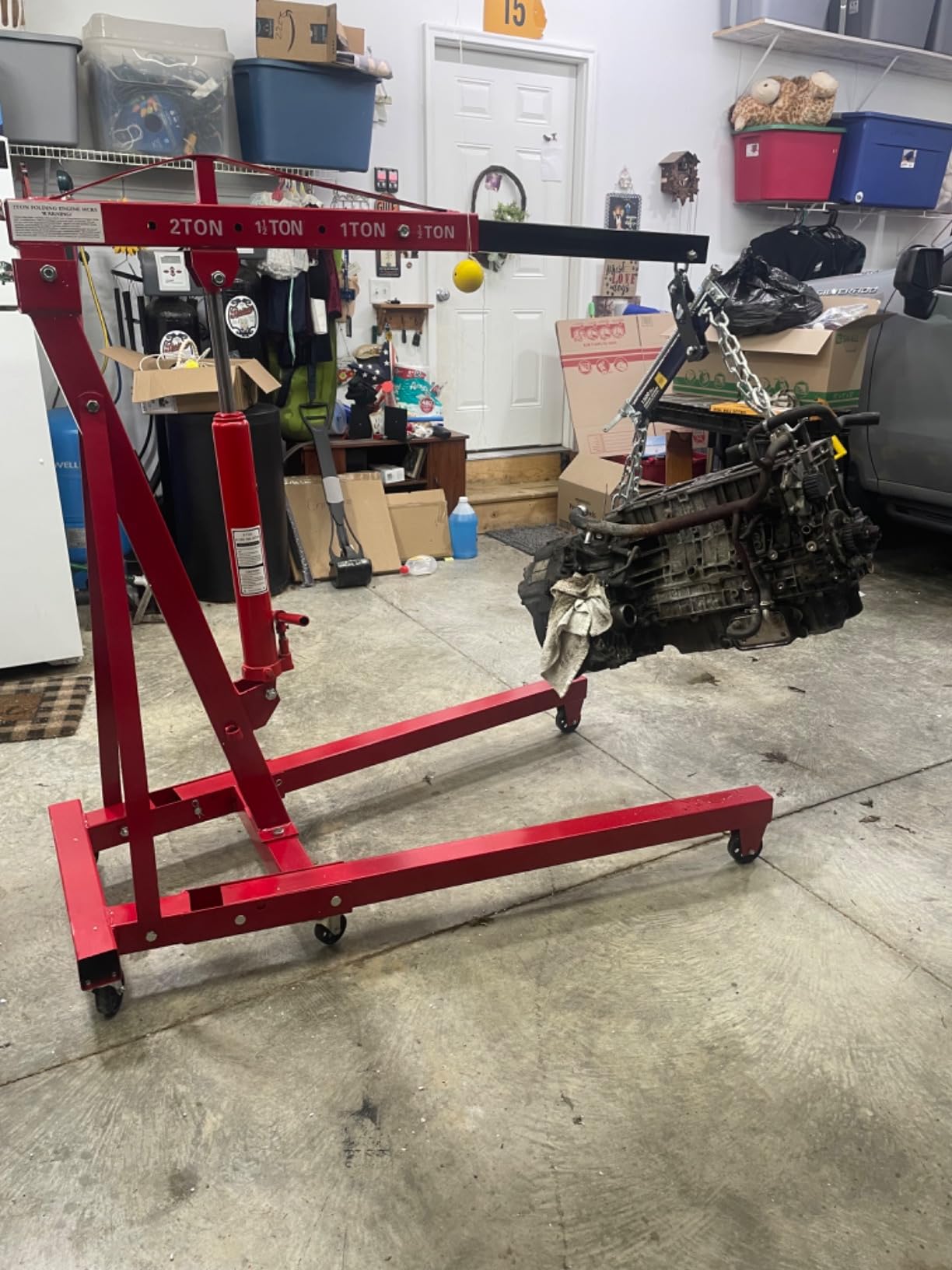 2 Ton Hydraulic Engine Hoist Crane, 4400LBS Folding Cherry Picker | Heavy-Duty Engine Hoist with 6 Locking Wheels & 4 Boom Positions for Truck SUV Engines Garage Workshop customer photo 2