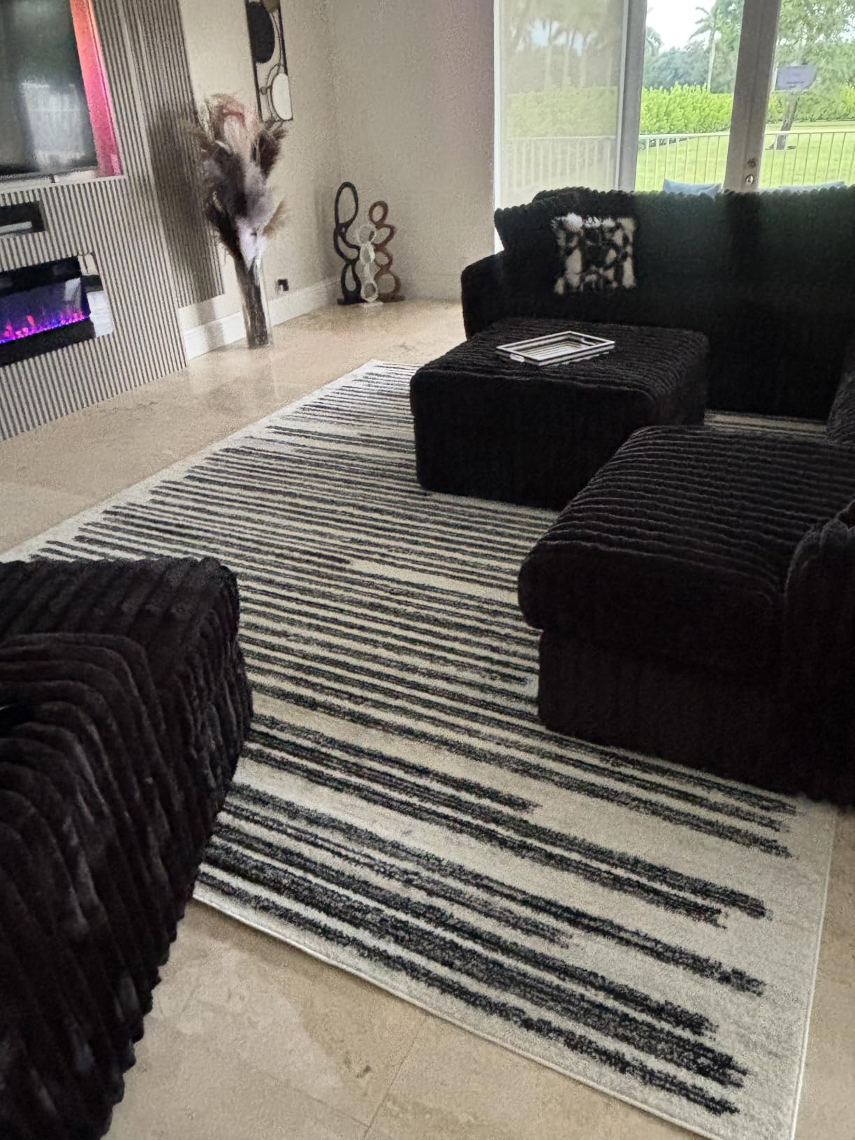 JONATHAN Y Khalil Modern Berber Stripe Cream/Black Indoor Area Rug, 8x10, Contemporary, Bohemian, Easy-Cleaning for Living Room, Bedroom, Kitchen, Pet Friendly, Non-Shedding (MOH207A-8) customer photo 2