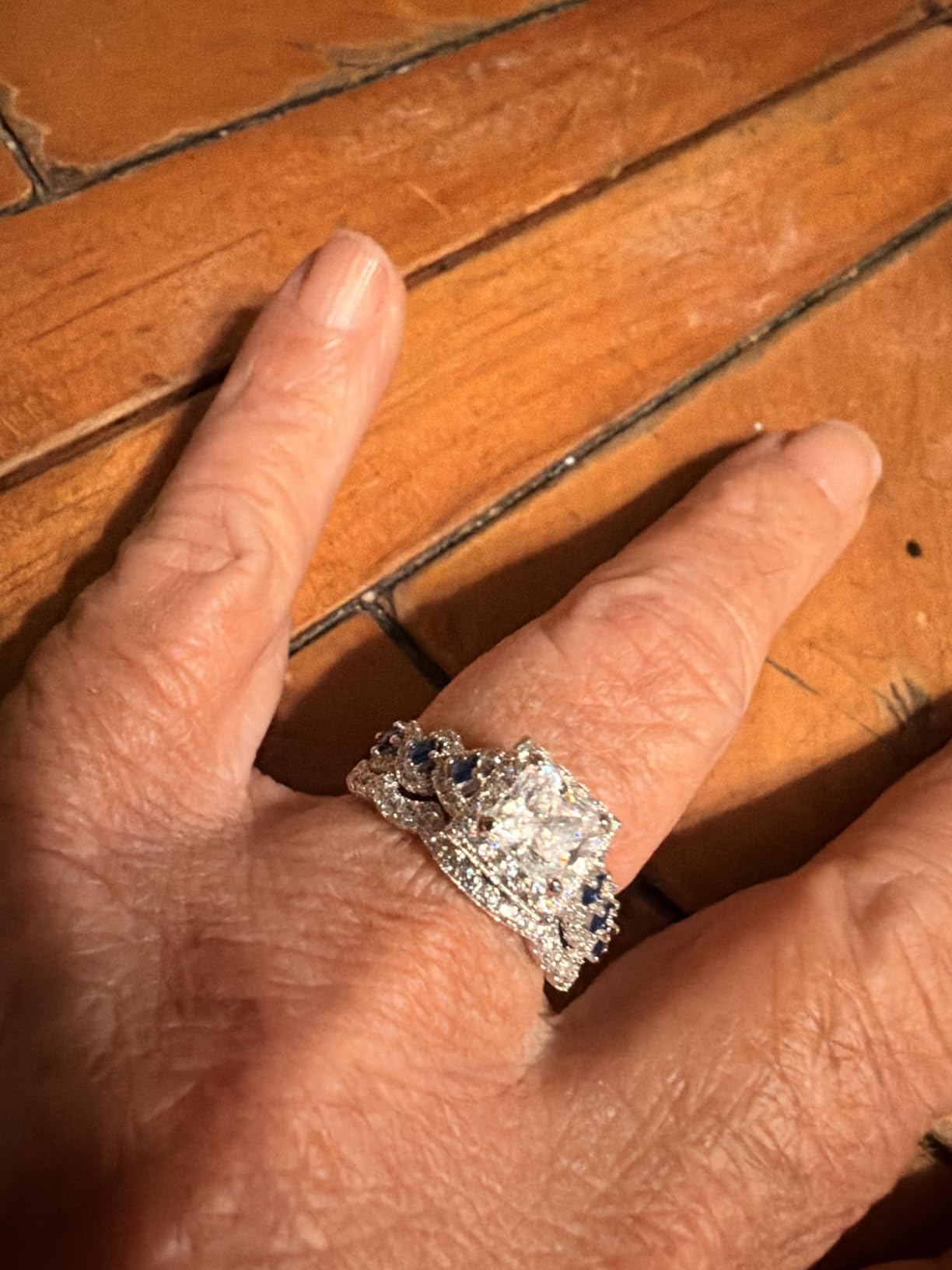 Newshe Jewellery Princess Moissanite Engagement Ring for Women Wedding Band Rings Blue Sapphire Bridal Sets Promise Size customer photo 1