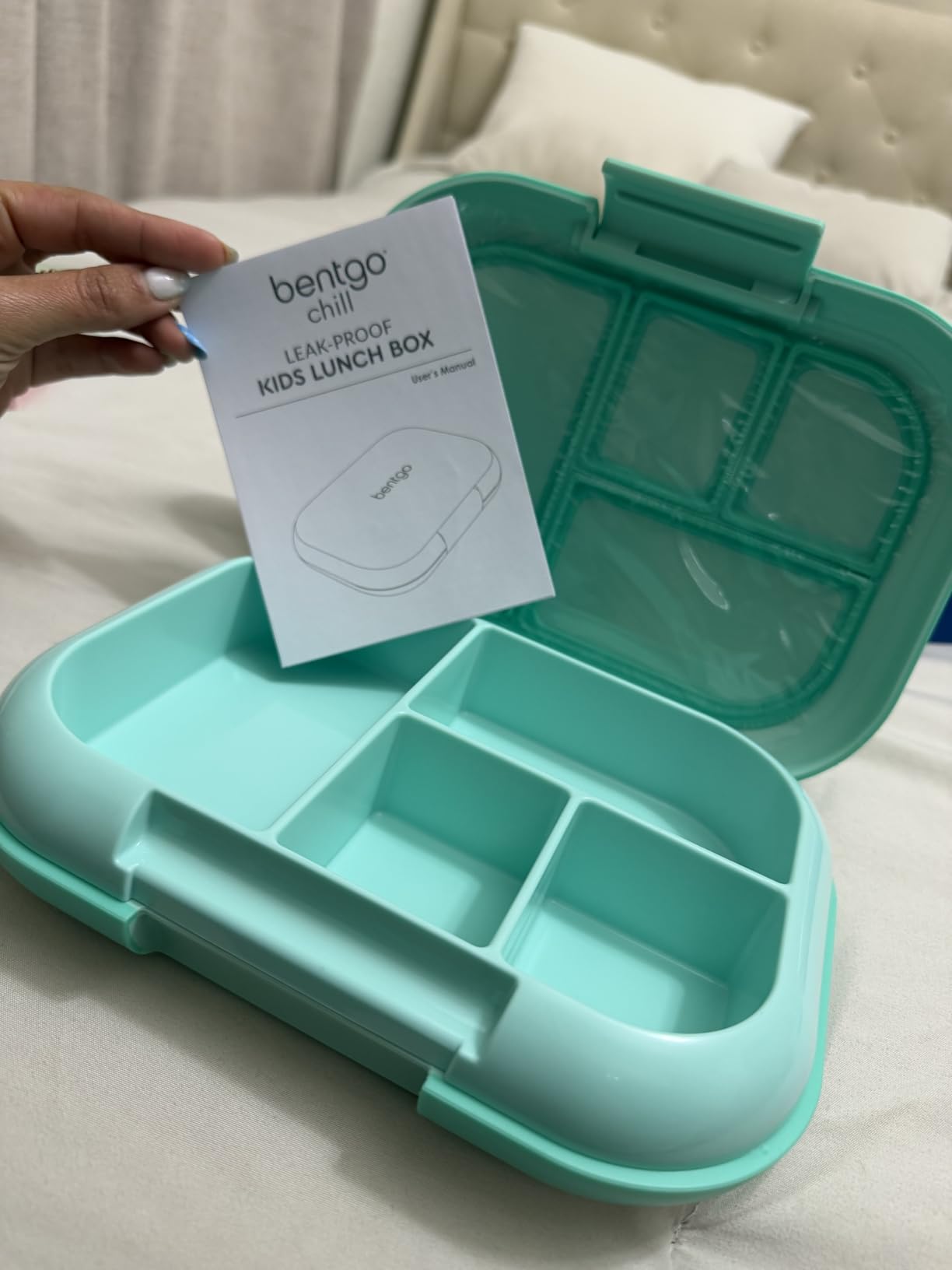 Bentgo Chill Kids 4-Compartment Bento Box Leakproof Lunch Box | Built-In Ice Pack, 3.3 Cup Capacity, BPA-Free, Microwave & Dishwasher Safe Tray, Ideal for Ages 3-7 (Green/Navy) customer photo 1
