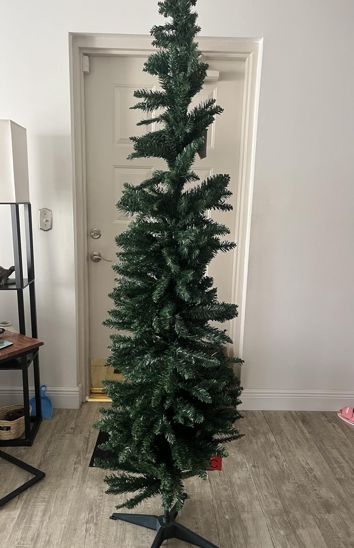 Goplus 6ft Snow Flocked Pencil Tree, Unlit Artificial Hinged Christmas Tree with Metal Stand, Slim Xmas Snowy Tree for Indoor and Outdoor Use customer photo 1